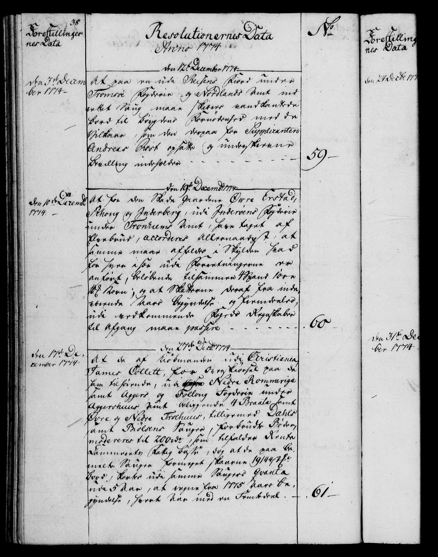Rentekammeret, Kammerkanselliet, RA/EA-3111/G/Gf/Gfb/L0009: Register til norske relasjons- og resolusjonsprotokoller (merket RK 52.104), 1773-1780, s. 38