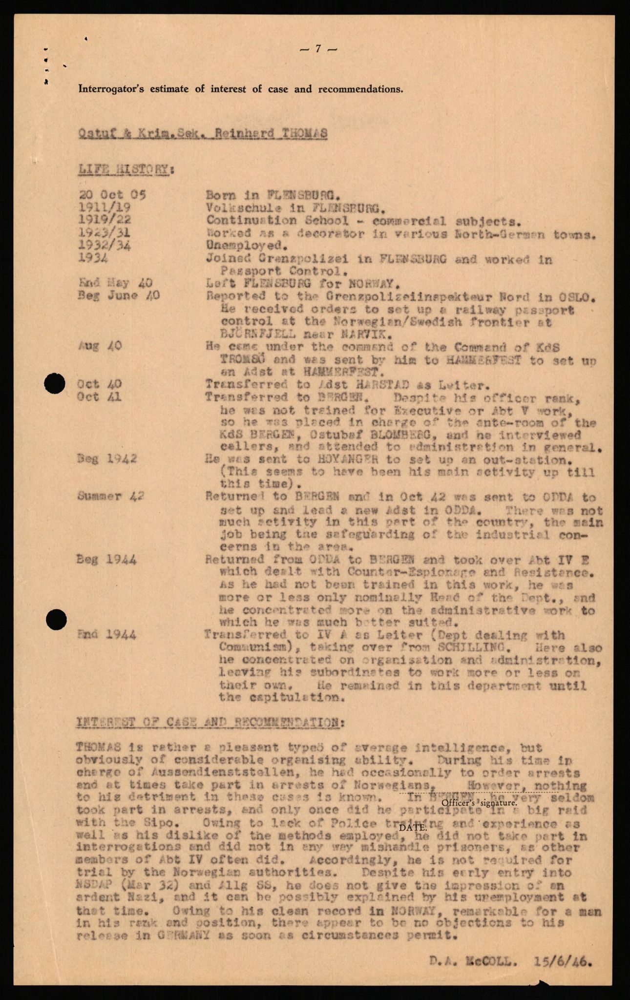 Forsvaret, Forsvarets overkommando II, RA/RAFA-3915/D/Db/L0033: CI Questionaires. Tyske okkupasjonsstyrker i Norge. Tyskere., 1945-1946, s. 485