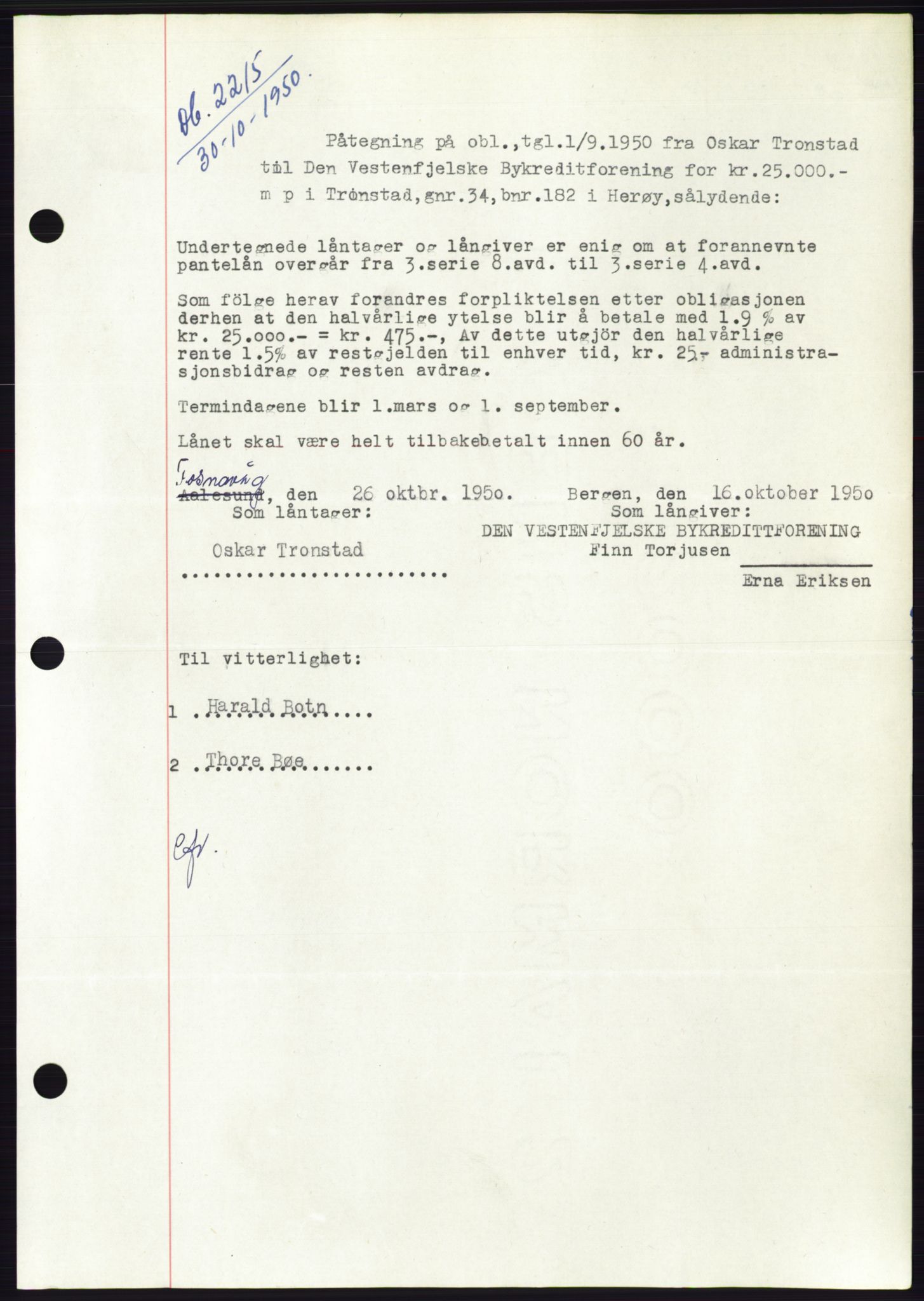 Søre Sunnmøre sorenskriveri, SAT/A-4122/1/2/2C/L0119: Pantebok nr. 7B, 1950-1951, Dagboknr: 2215/1950