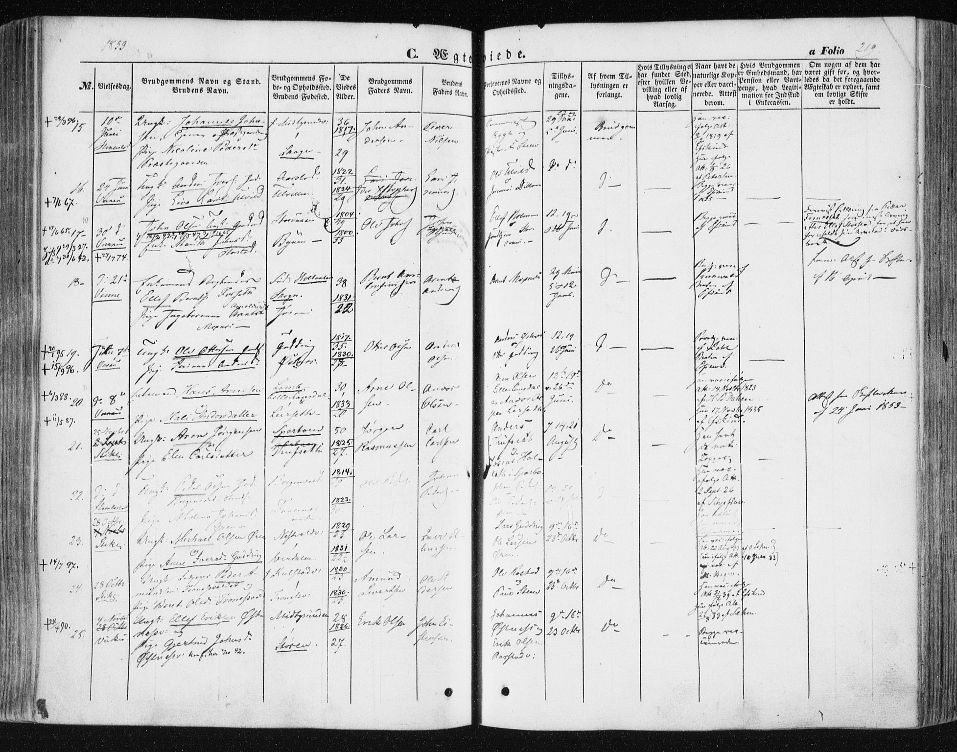 Ministerialprotokoller, klokkerbøker og fødselsregistre - Nord-Trøndelag, AV/SAT-A-1458/723/L0240: Ministerialbok nr. 723A09, 1852-1860, s. 219