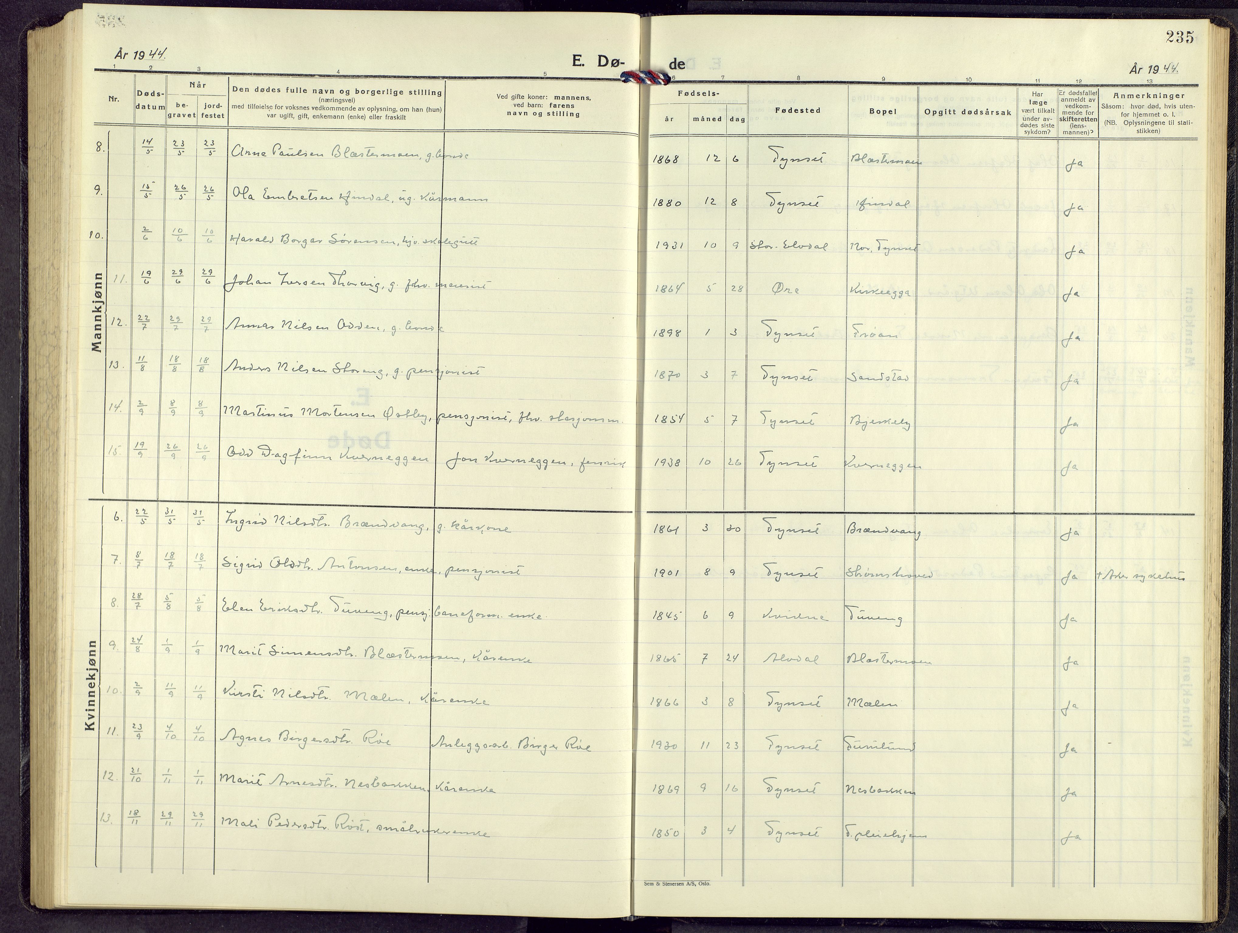 Tynset prestekontor, AV/SAH-PREST-058/H/Ha/Hab/L0014: Klokkerbok nr. 14, 1944-1960, s. 235