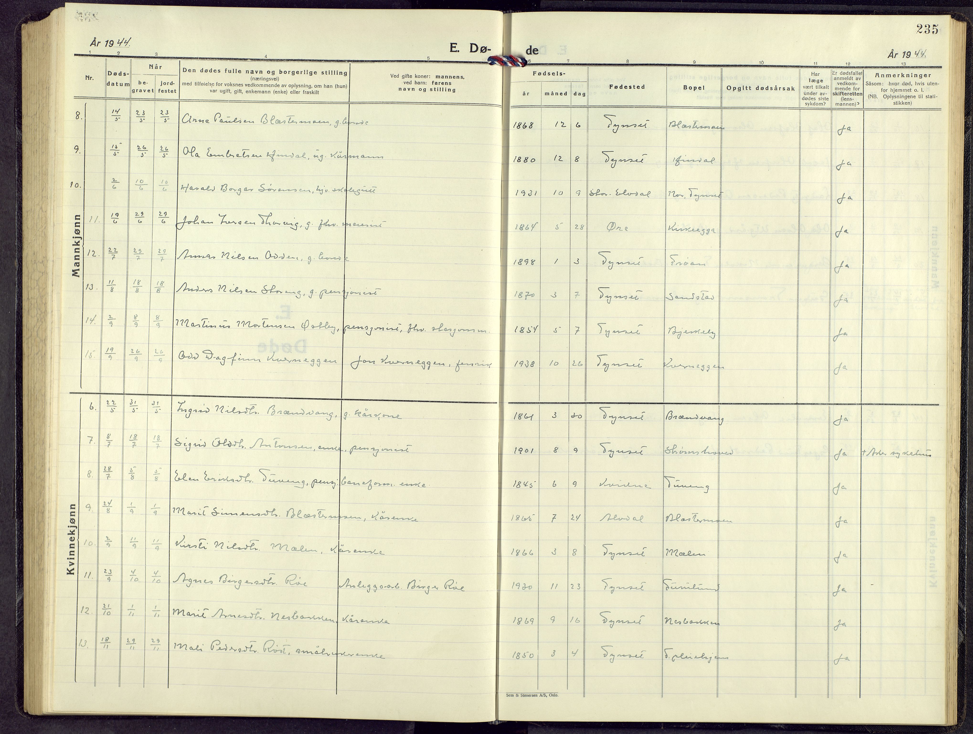 Tynset prestekontor, SAH/PREST-058/H/Ha/Hab/L0014: Klokkerbok nr. 14, 1944-1960, s. 235