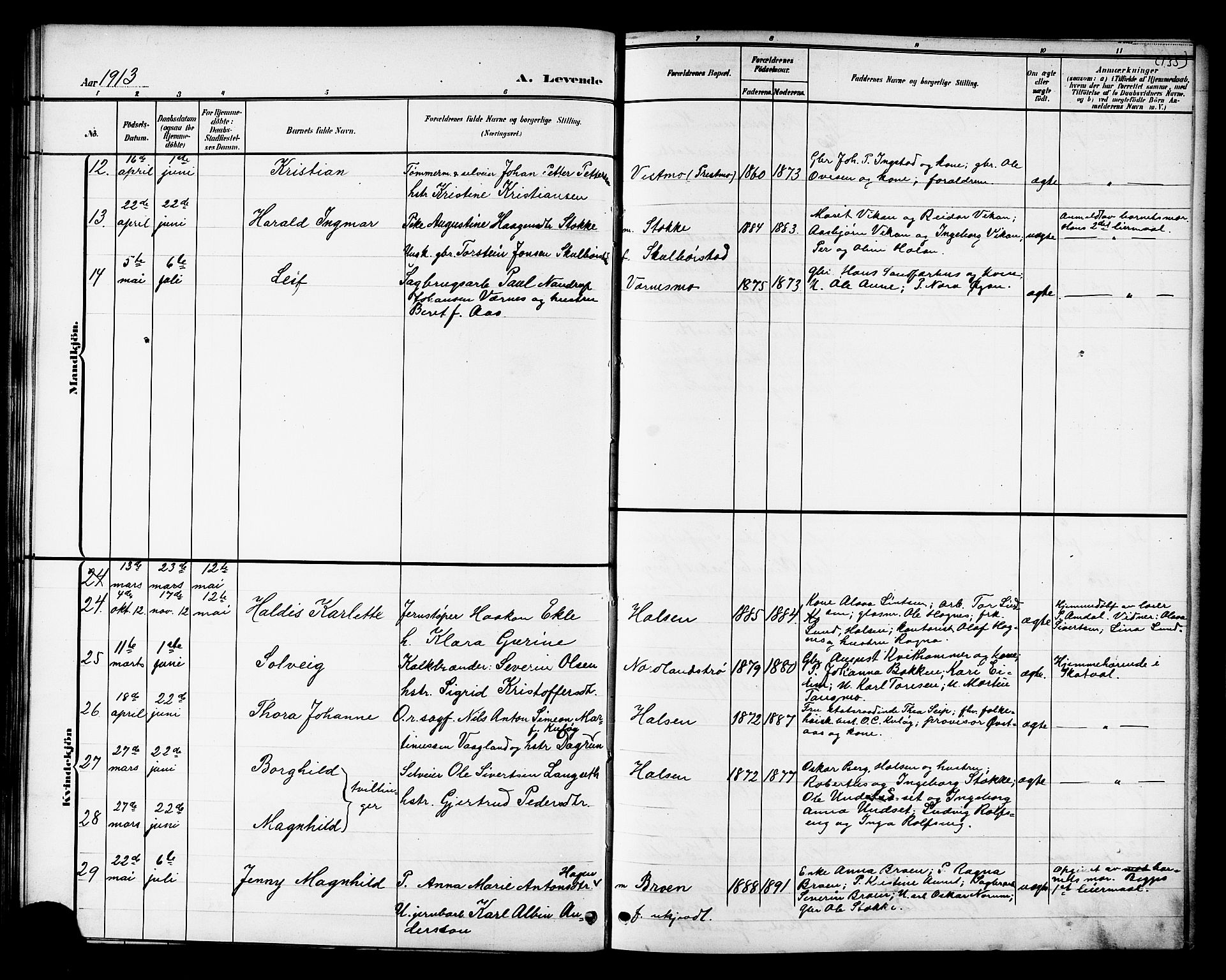 Ministerialprotokoller, klokkerbøker og fødselsregistre - Nord-Trøndelag, AV/SAT-A-1458/709/L0087: Klokkerbok nr. 709C01, 1892-1913, s. 135