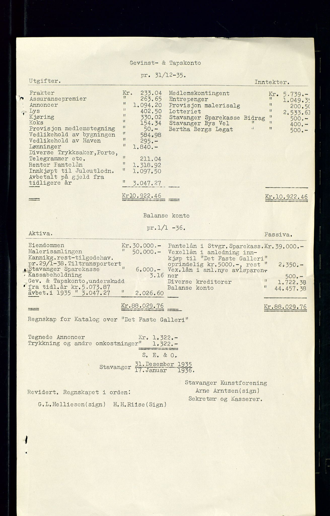 Pa 0481 - Stavanger Kunstforening, SAST/A-100677/A/L0005: Beretninger og styremøtepapirer, 1890-1990