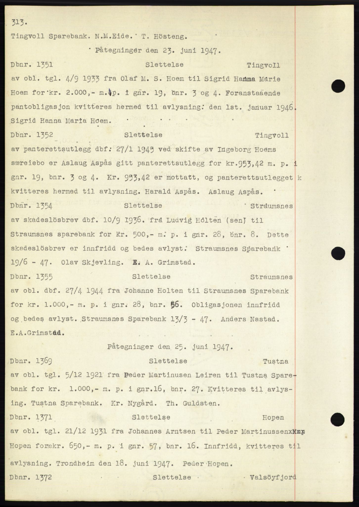 Nordmøre sorenskriveri, AV/SAT-A-4132/1/2/2Ca: Pantebok nr. C82b, 1946-1951, Dagboknr: 1351/1947