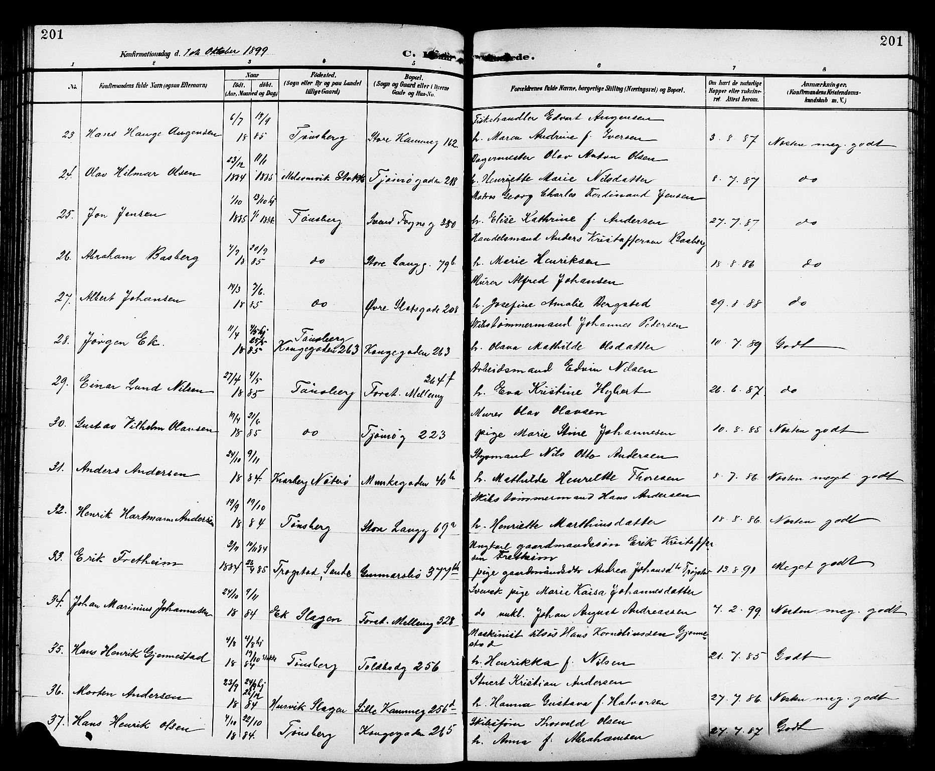 Tønsberg kirkebøker, AV/SAKO-A-330/G/Ga/L0007: Klokkerbok nr. 7, 1896-1904, s. 201