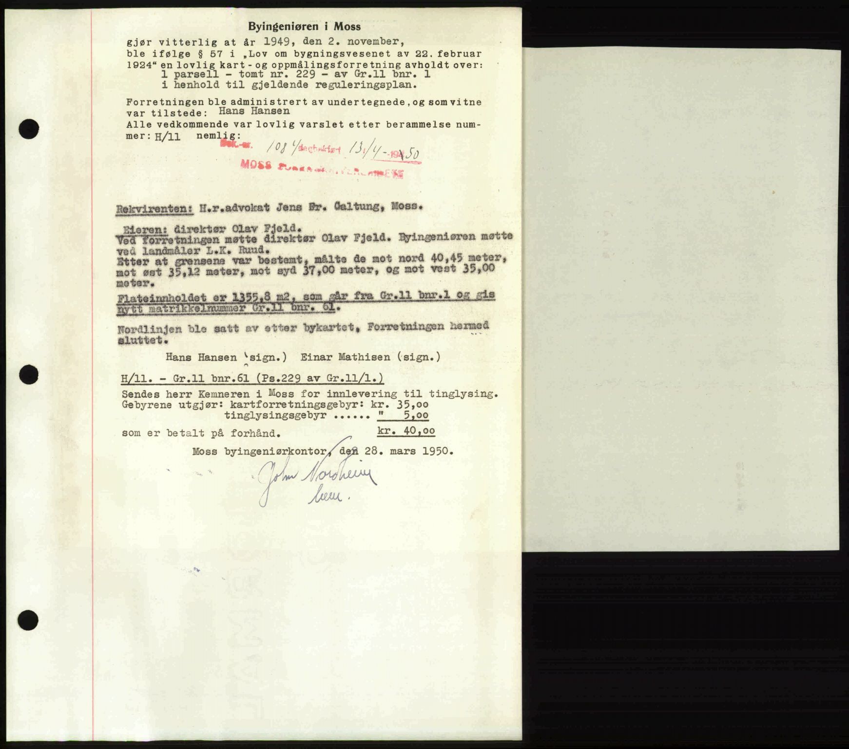 Moss sorenskriveri, SAO/A-10168: Pantebok nr. A25, 1950-1950, Dagboknr: 1084/1950