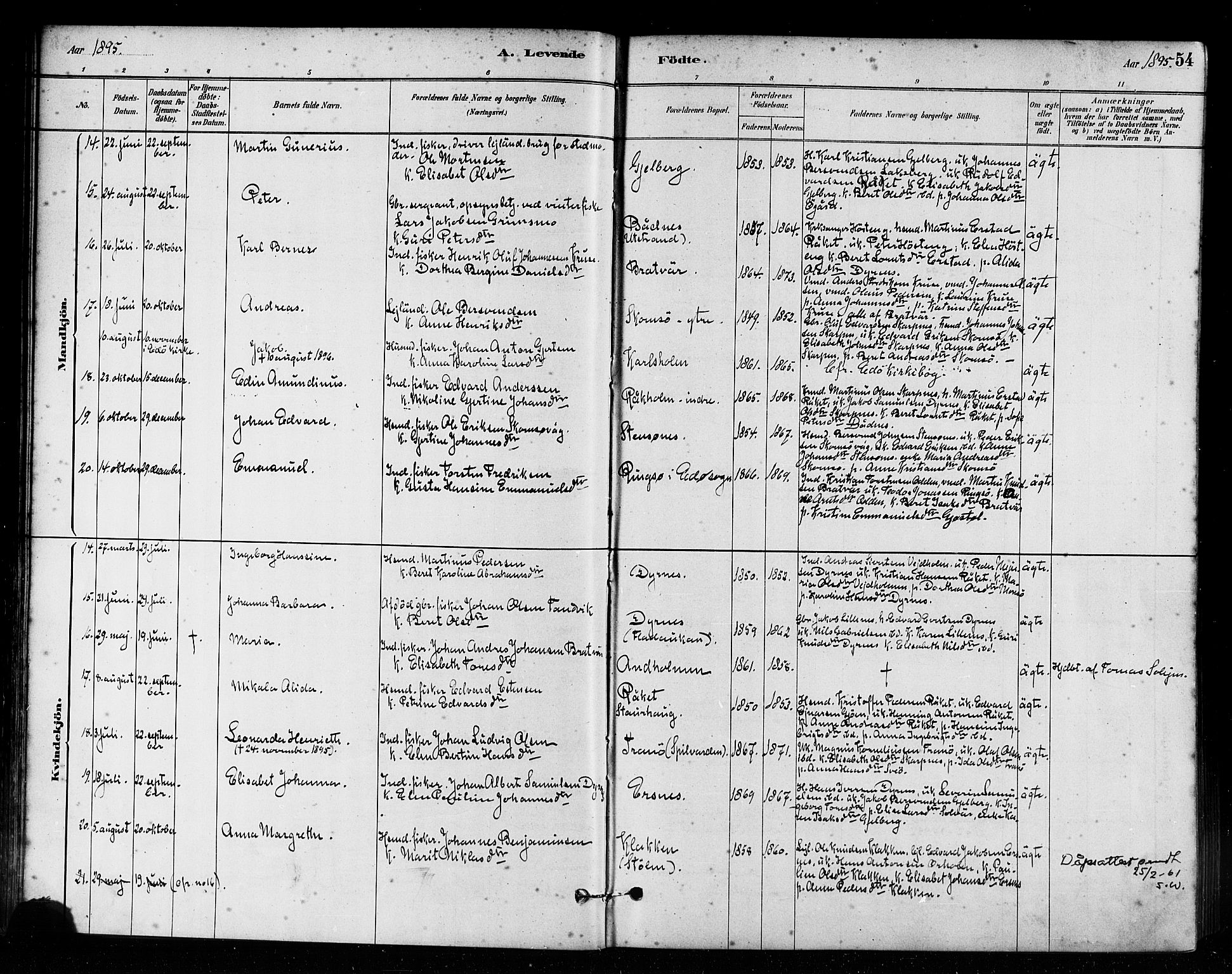 Ministerialprotokoller, klokkerbøker og fødselsregistre - Møre og Romsdal, AV/SAT-A-1454/582/L0947: Ministerialbok nr. 582A01, 1880-1900, s. 54