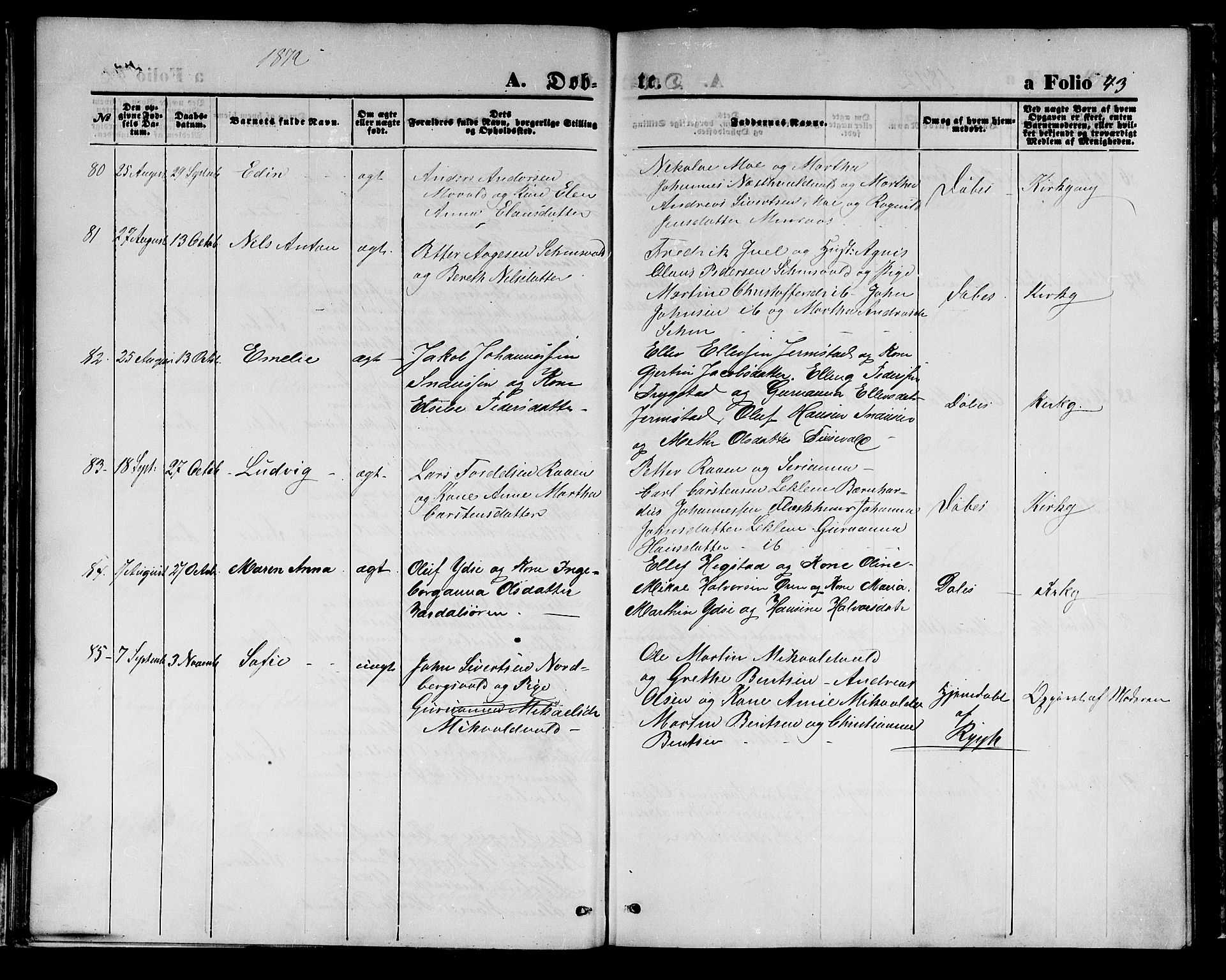 Ministerialprotokoller, klokkerbøker og fødselsregistre - Nord-Trøndelag, SAT/A-1458/723/L0255: Klokkerbok nr. 723C03, 1869-1879, s. 43