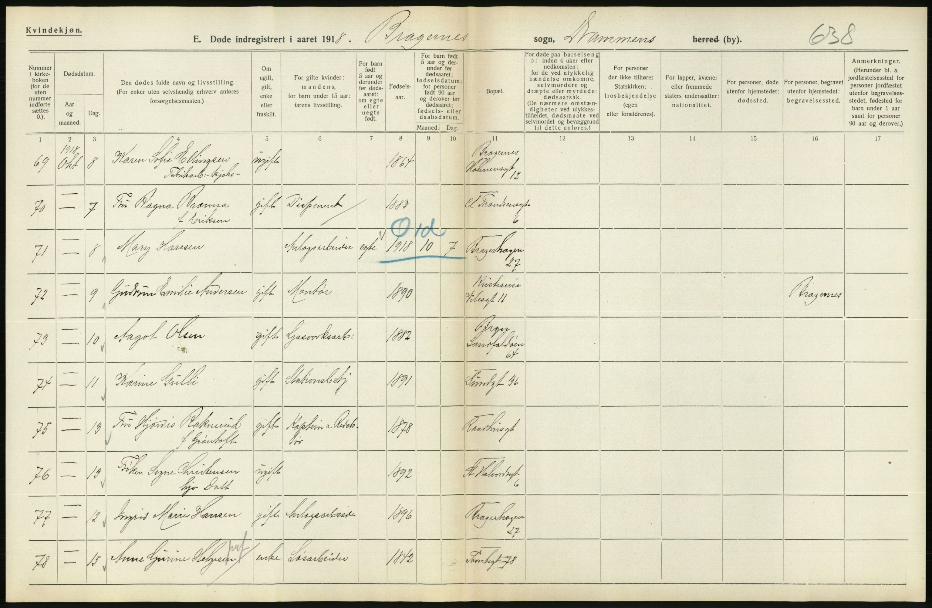 Statistisk sentralbyrå, Sosiodemografiske emner, Befolkning, AV/RA-S-2228/D/Df/Dfb/Dfbh/L0020: Buskerud fylke: Døde. Bygder og byer., 1918, s. 624