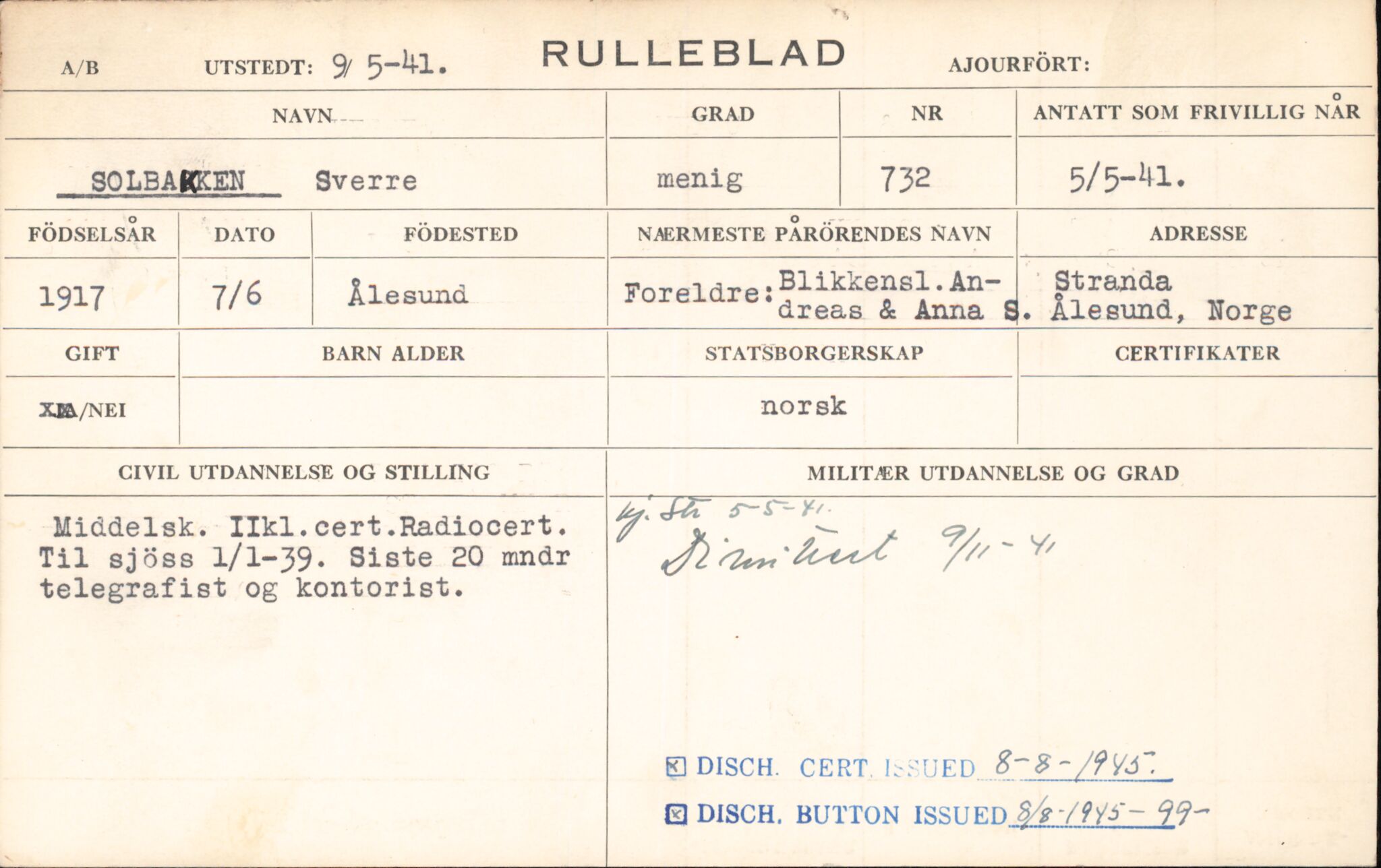 Forsvaret, Forsvarets overkommando/Luftforsvarsstaben, AV/RA-RAFA-4079/P/Pa/L0052: Personellpapirer, 1917, s. 3