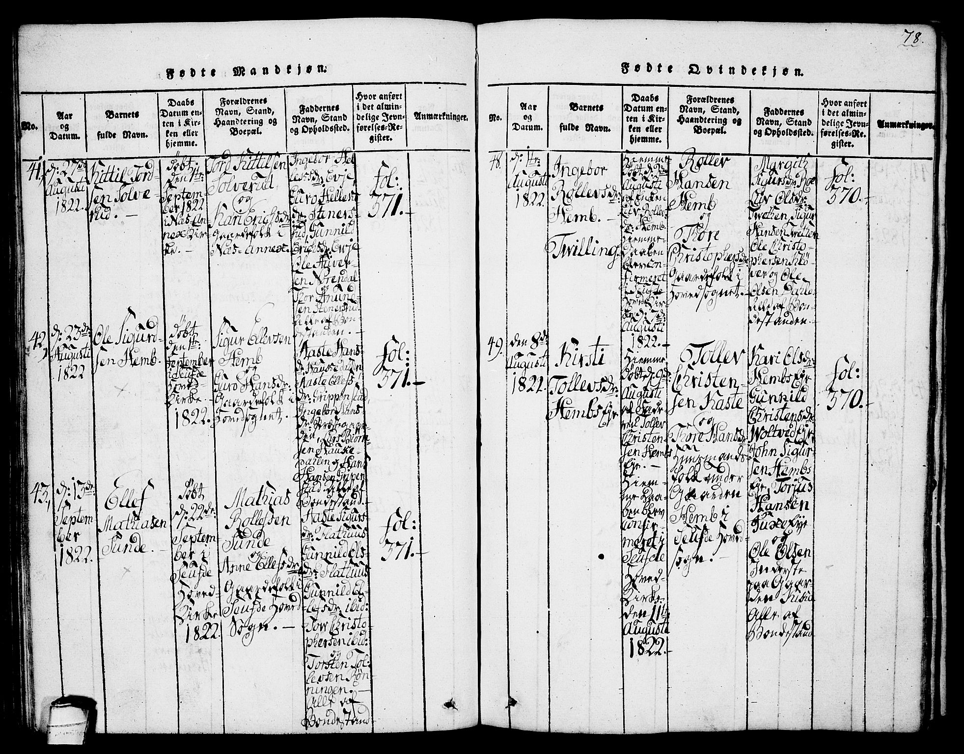 Sauherad kirkebøker, AV/SAKO-A-298/G/Ga/L0001: Klokkerbok nr. I 1, 1815-1827, s. 78