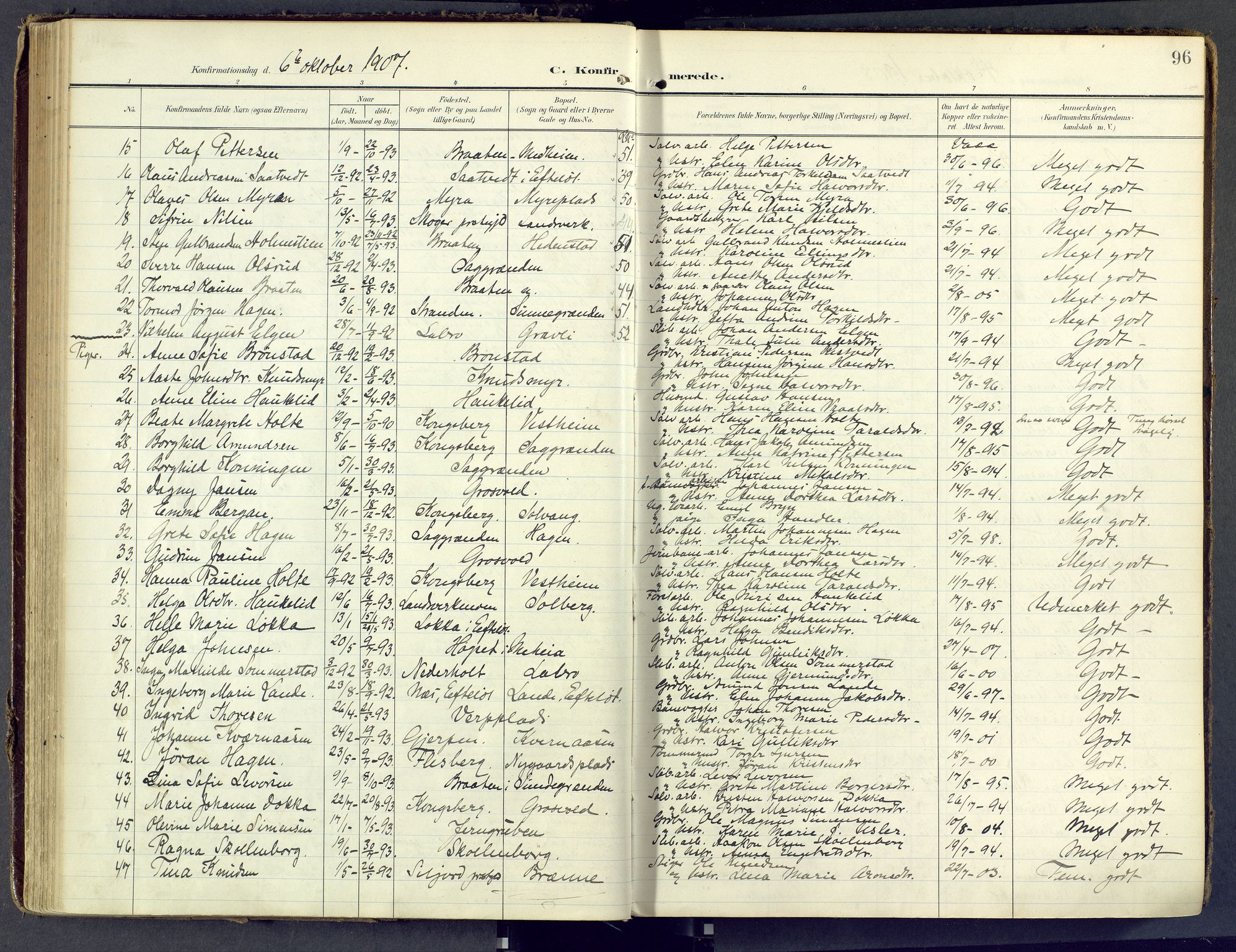 Sandsvær kirkebøker, AV/SAKO-A-244/F/Fd/L0002: Ministerialbok nr. IV 2, 1906-1943, s. 96