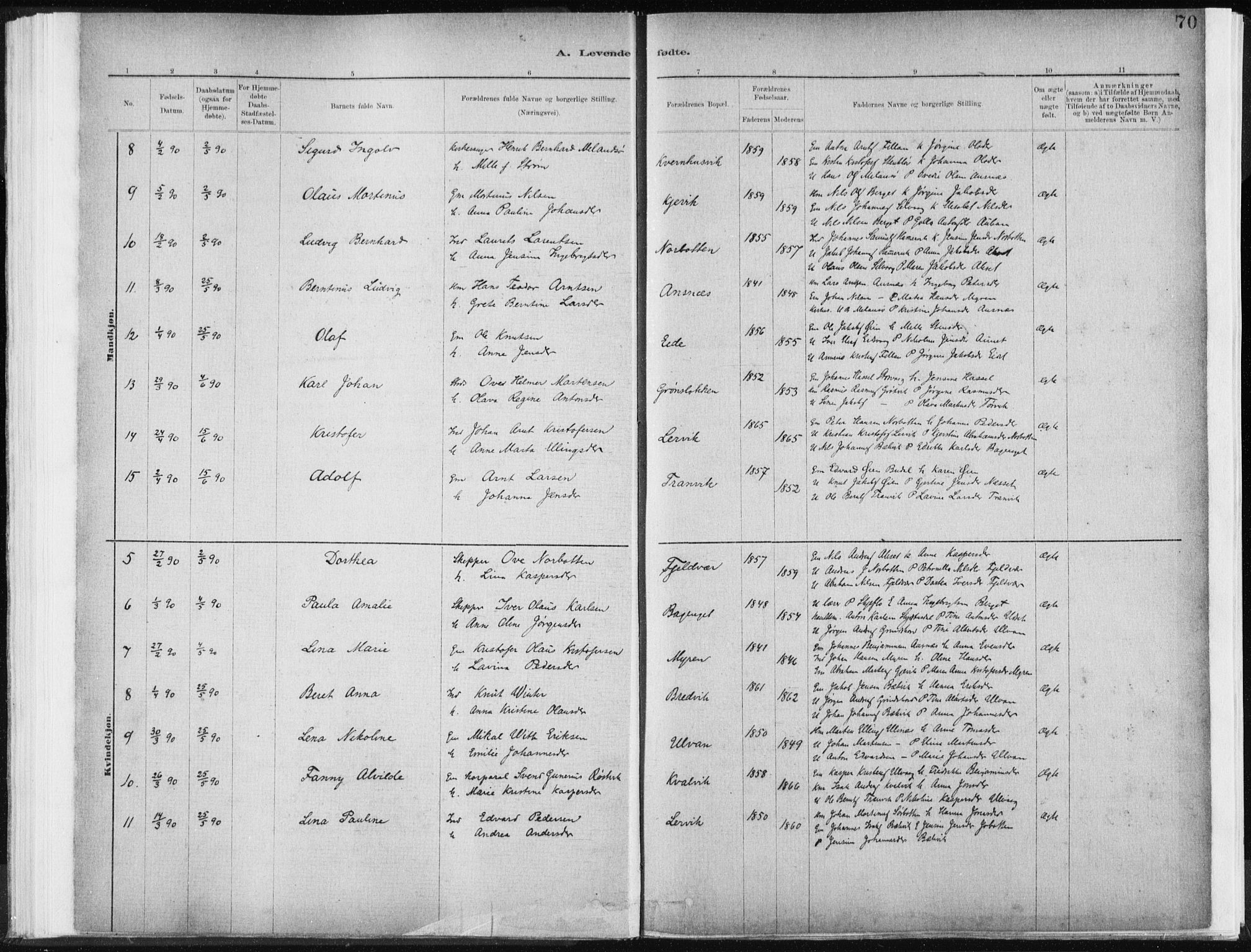 Ministerialprotokoller, klokkerbøker og fødselsregistre - Sør-Trøndelag, AV/SAT-A-1456/637/L0558: Ministerialbok nr. 637A01, 1882-1899, s. 70