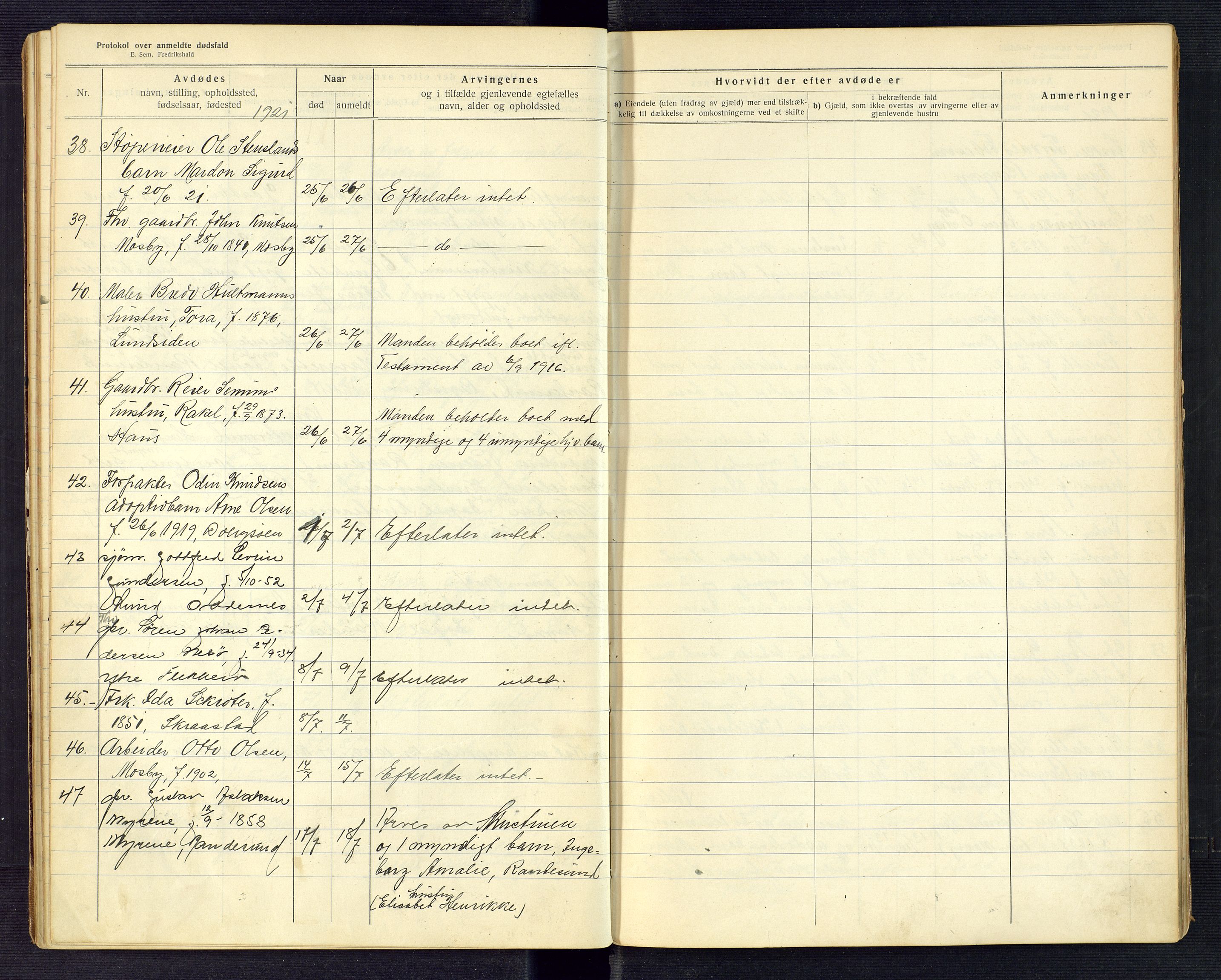 Torridal sorenskriveri, AV/SAK-1221-0012/H/Ha/L0007: Dødsfallsprotokoll Oddernes nr. 3, 1919-1927