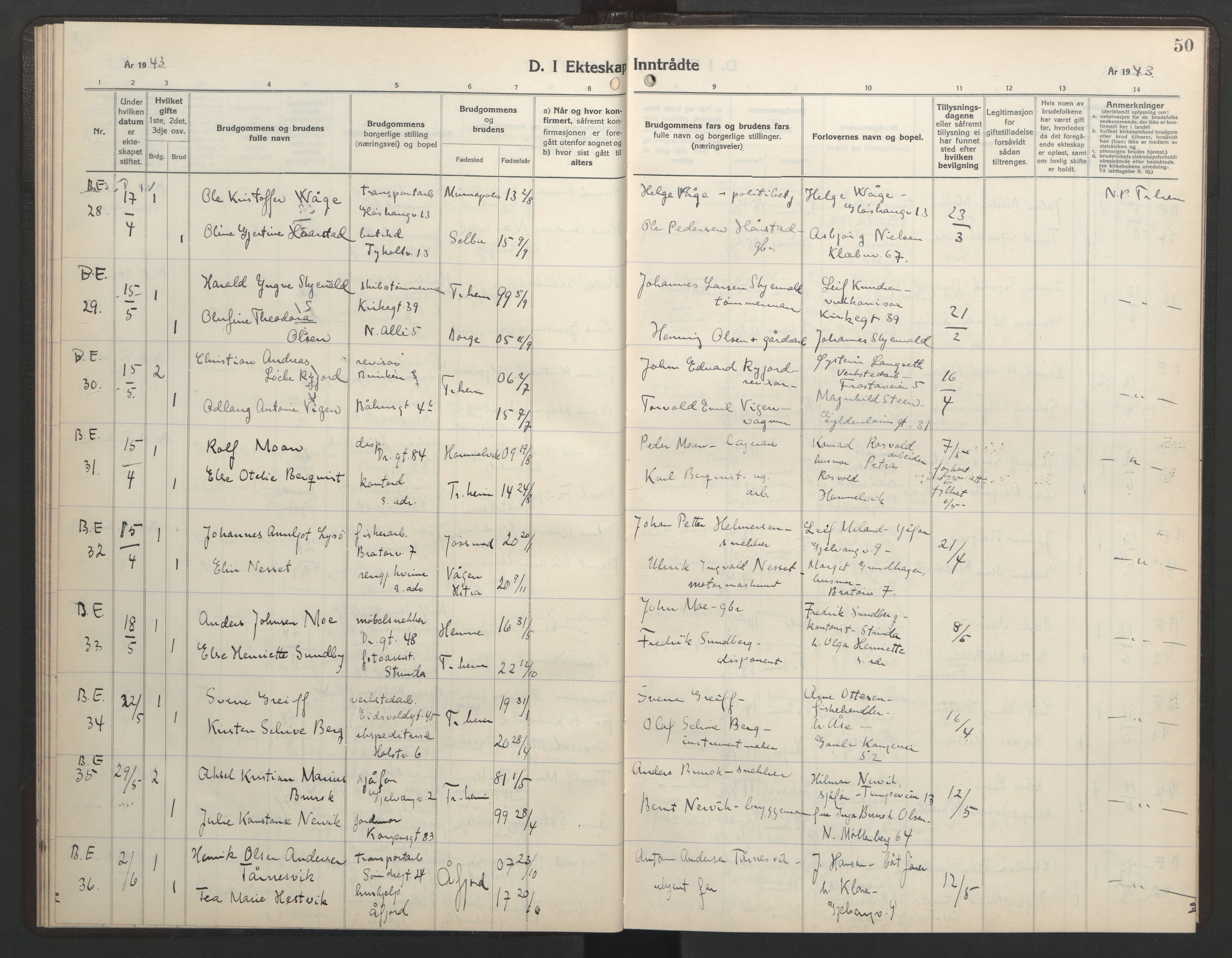 Ministerialprotokoller, klokkerbøker og fødselsregistre - Sør-Trøndelag, AV/SAT-A-1456/602/L0154: Klokkerbok nr. 602C22, 1940-1947, s. 50