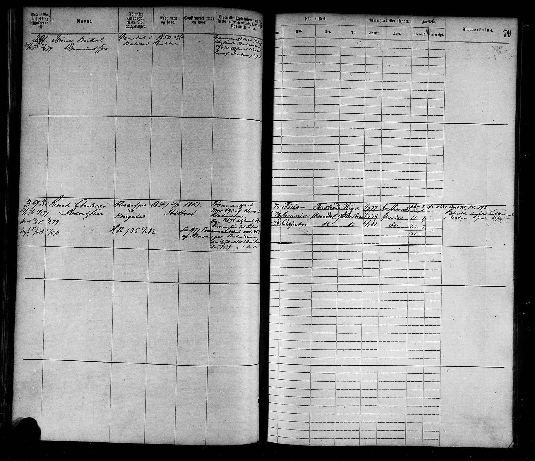 Flekkefjord mønstringskrets, SAK/2031-0018/F/Fa/L0002: Annotasjonsrulle nr 1-1920 med register, N-2, 1870-1891, s. 100