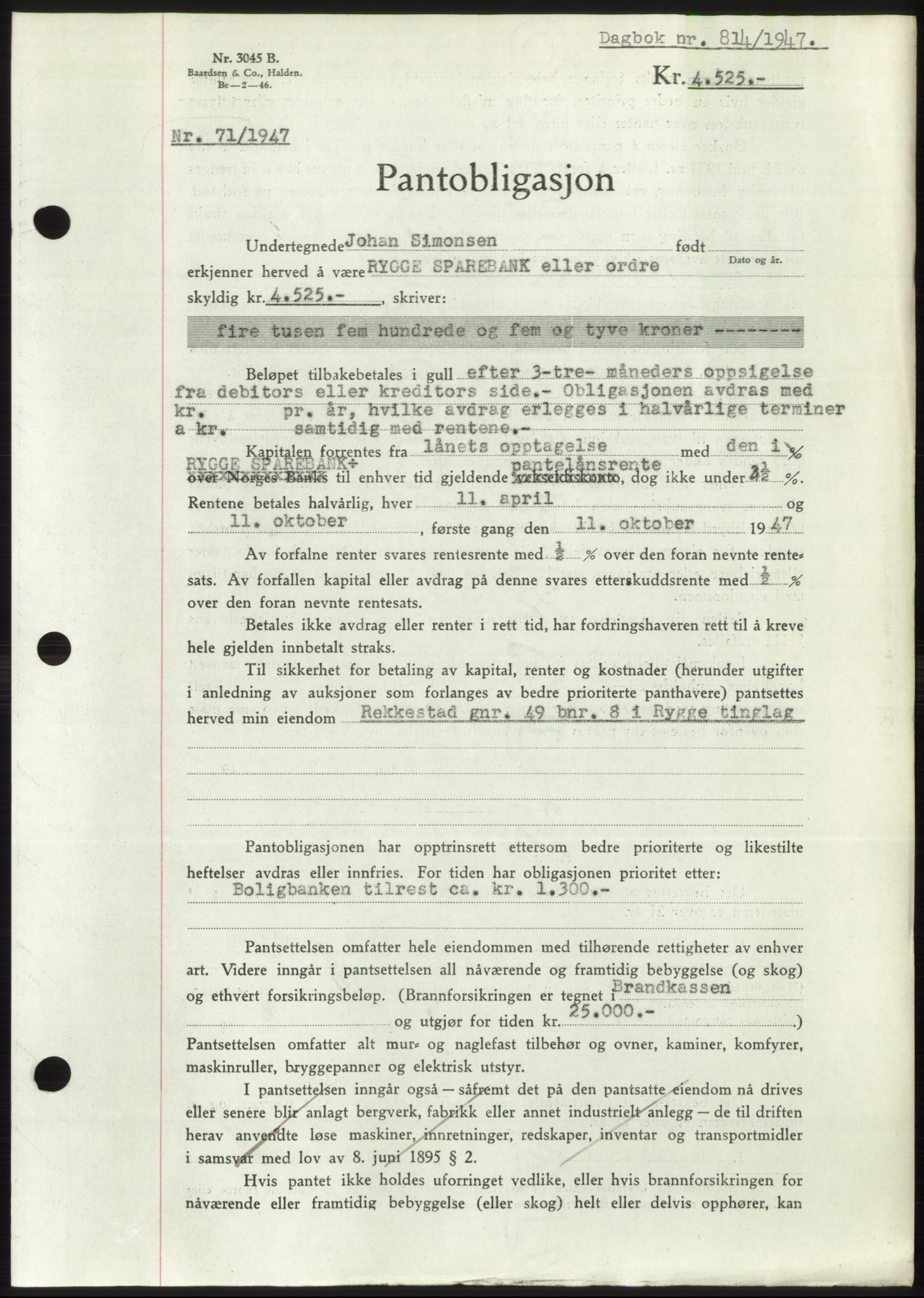 Moss sorenskriveri, SAO/A-10168: Pantebok nr. B17, 1947-1947, Dagboknr: 814/1947