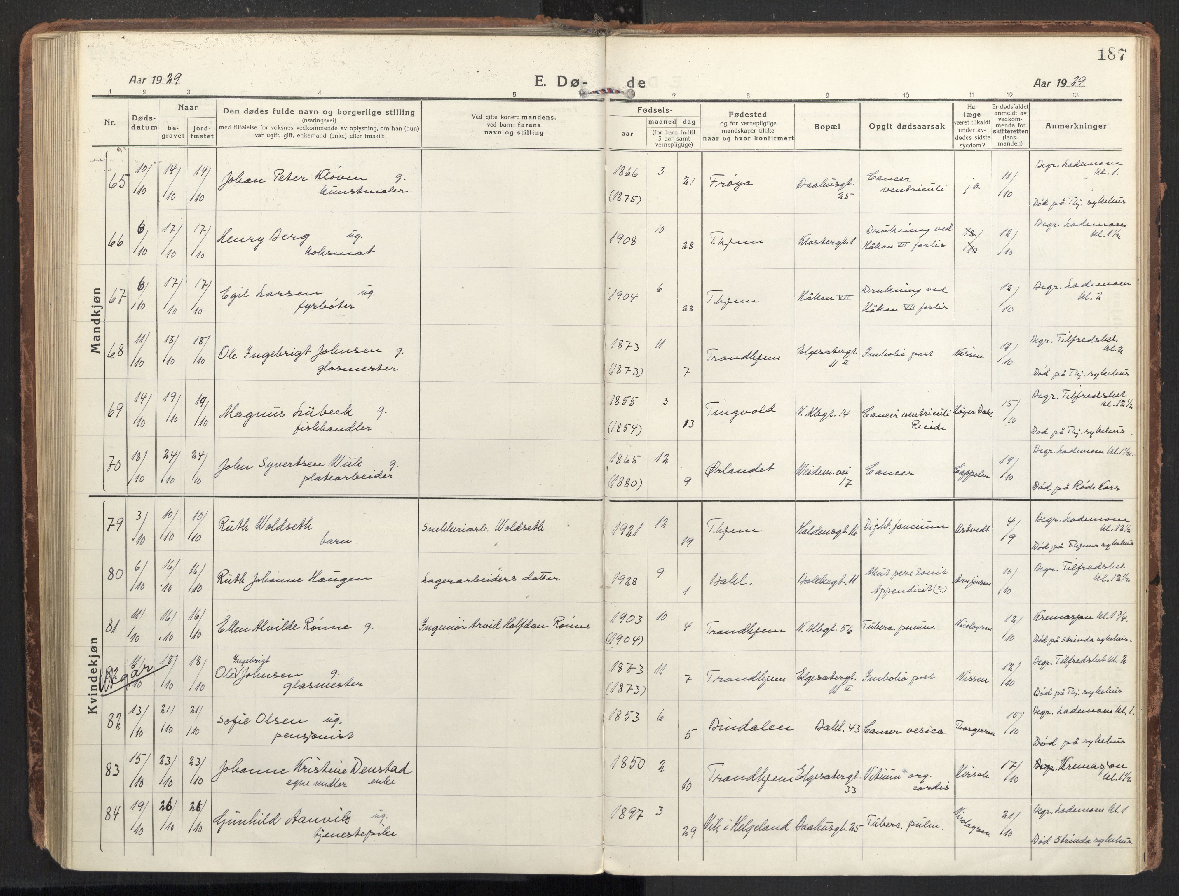 Ministerialprotokoller, klokkerbøker og fødselsregistre - Sør-Trøndelag, SAT/A-1456/604/L0207: Ministerialbok nr. 604A27, 1917-1933, s. 187