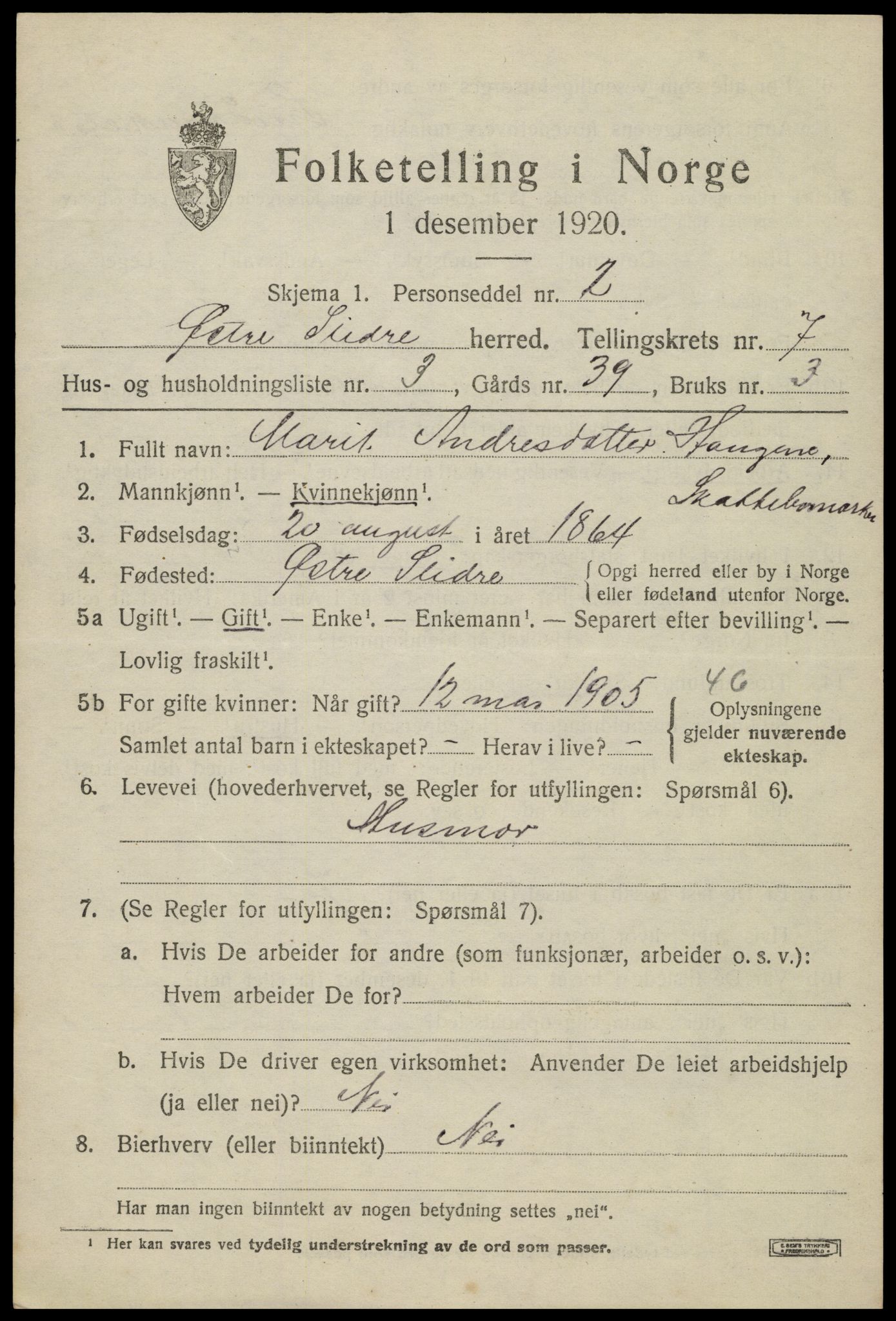 SAH, Folketelling 1920 for 0544 Øystre Slidre herred, 1920, s. 4035