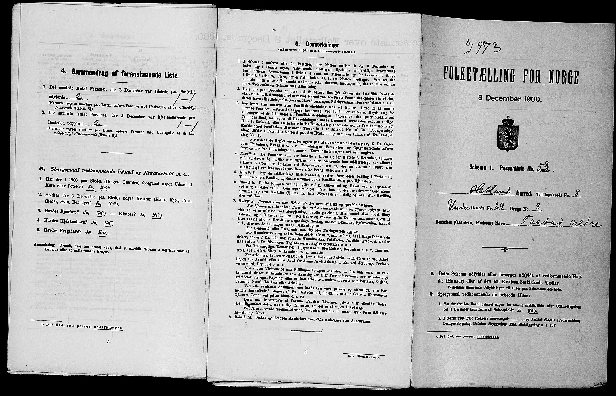 SAST, Folketelling 1900 for 1126 Hetland herred, 1900, s. 1195