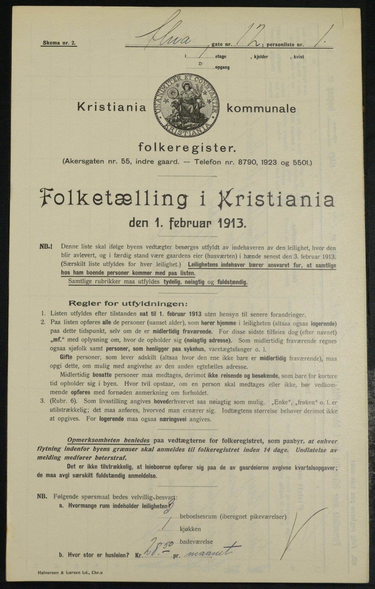 OBA, Kommunal folketelling 1.2.1913 for Kristiania, 1913, s. 1243