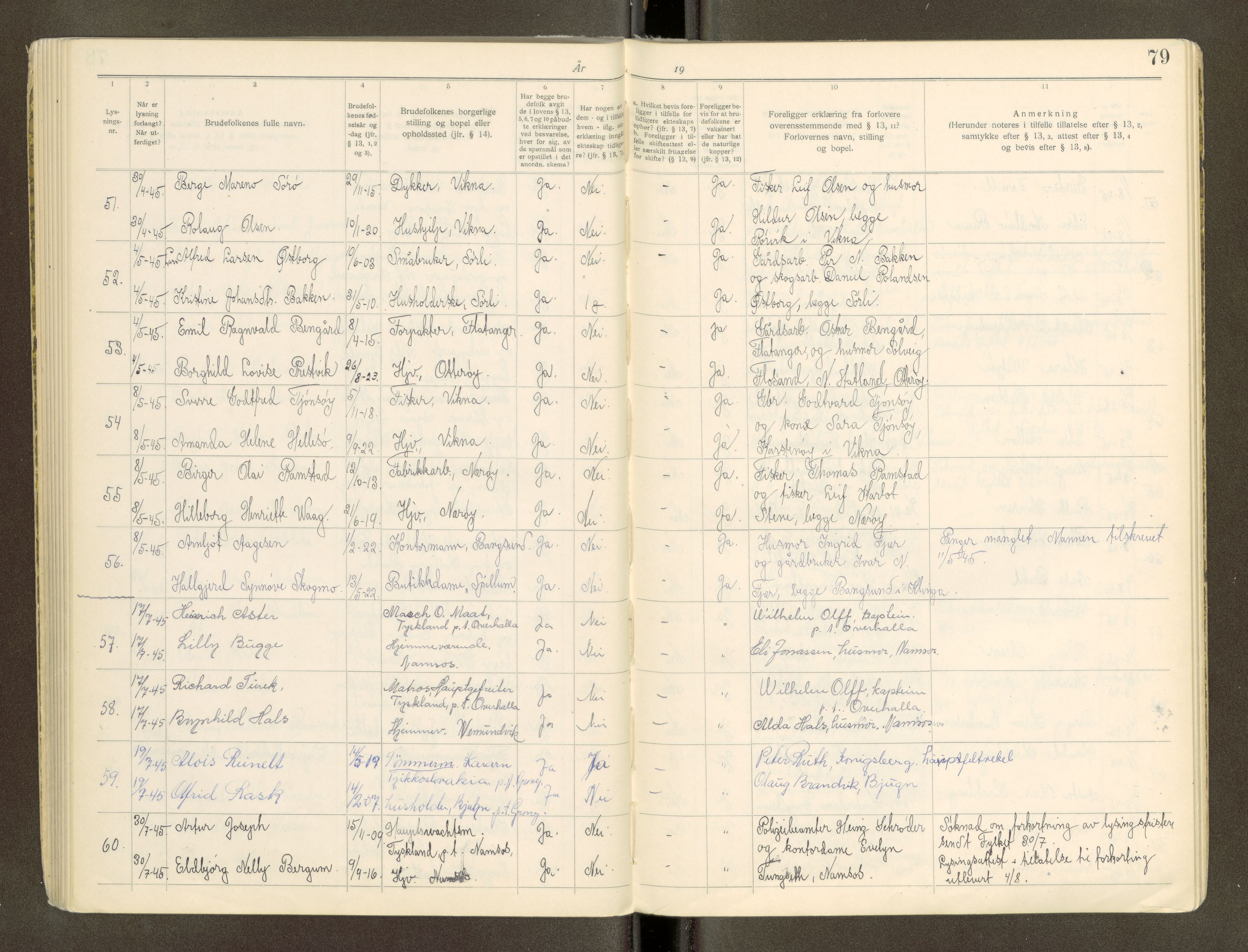 Namdal sorenskriveri, AV/SAT-A-4133/1/6/6D/L0002: Vigselbøker, 1940-1969, s. 79