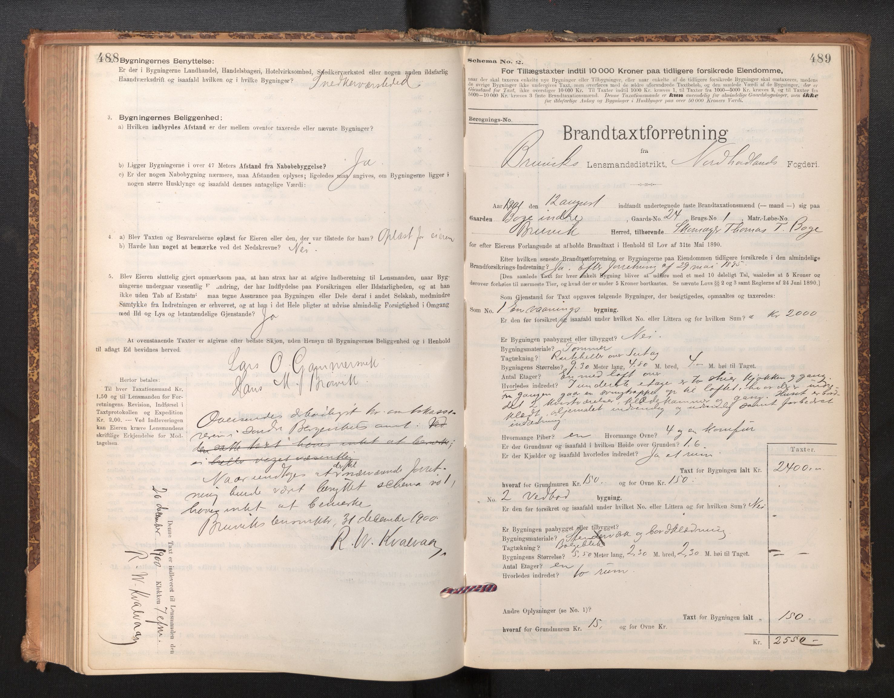 Lensmannen i Bruvik, AV/SAB-A-31301/0012/L0006: Branntakstprotokoll, skjematakst, 1894-1906, s. 488-489