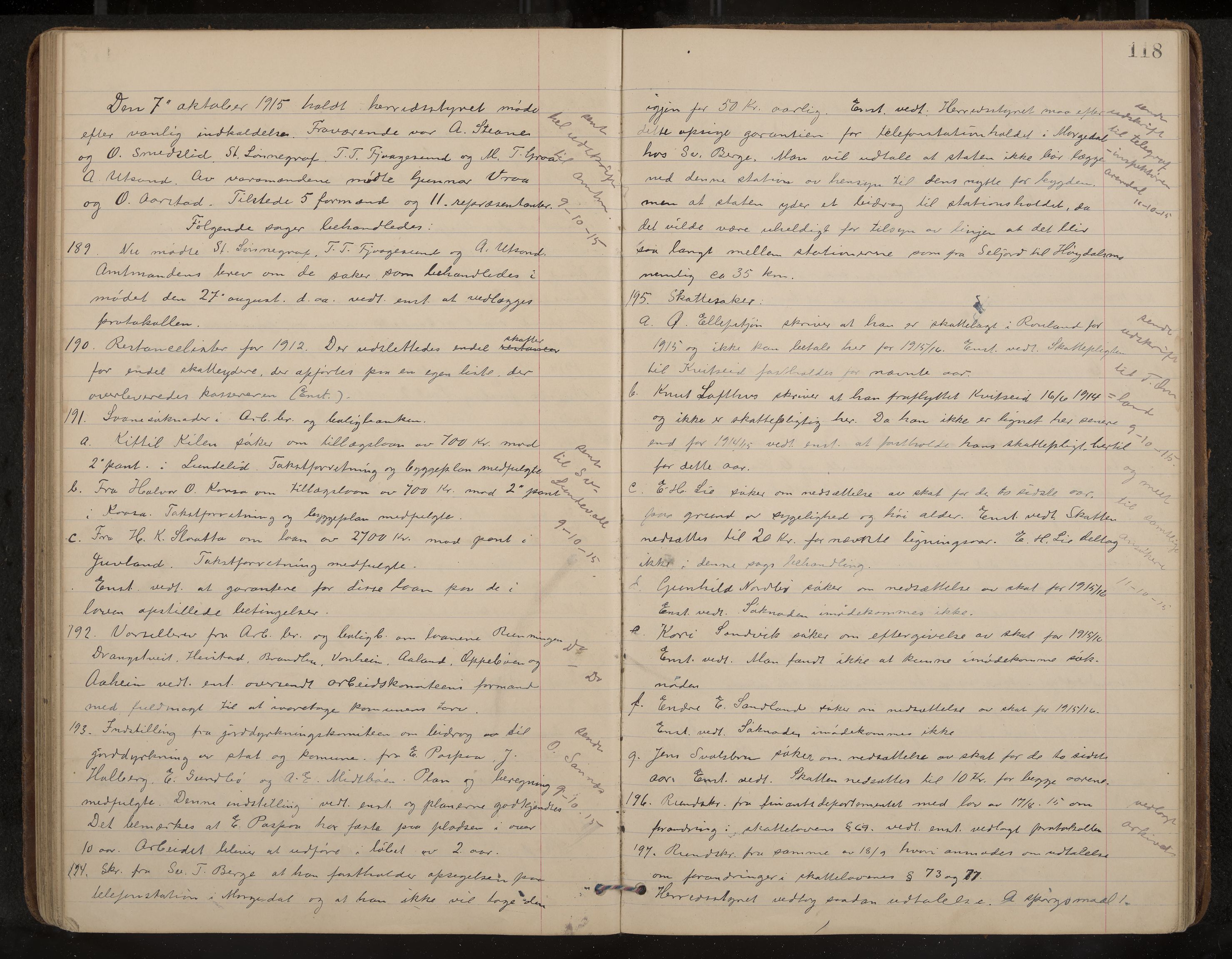 Kviteseid formannskap og sentraladministrasjon, IKAK/0829021/A/Aa/L0005: Møtebok, 1911-1918, s. 118