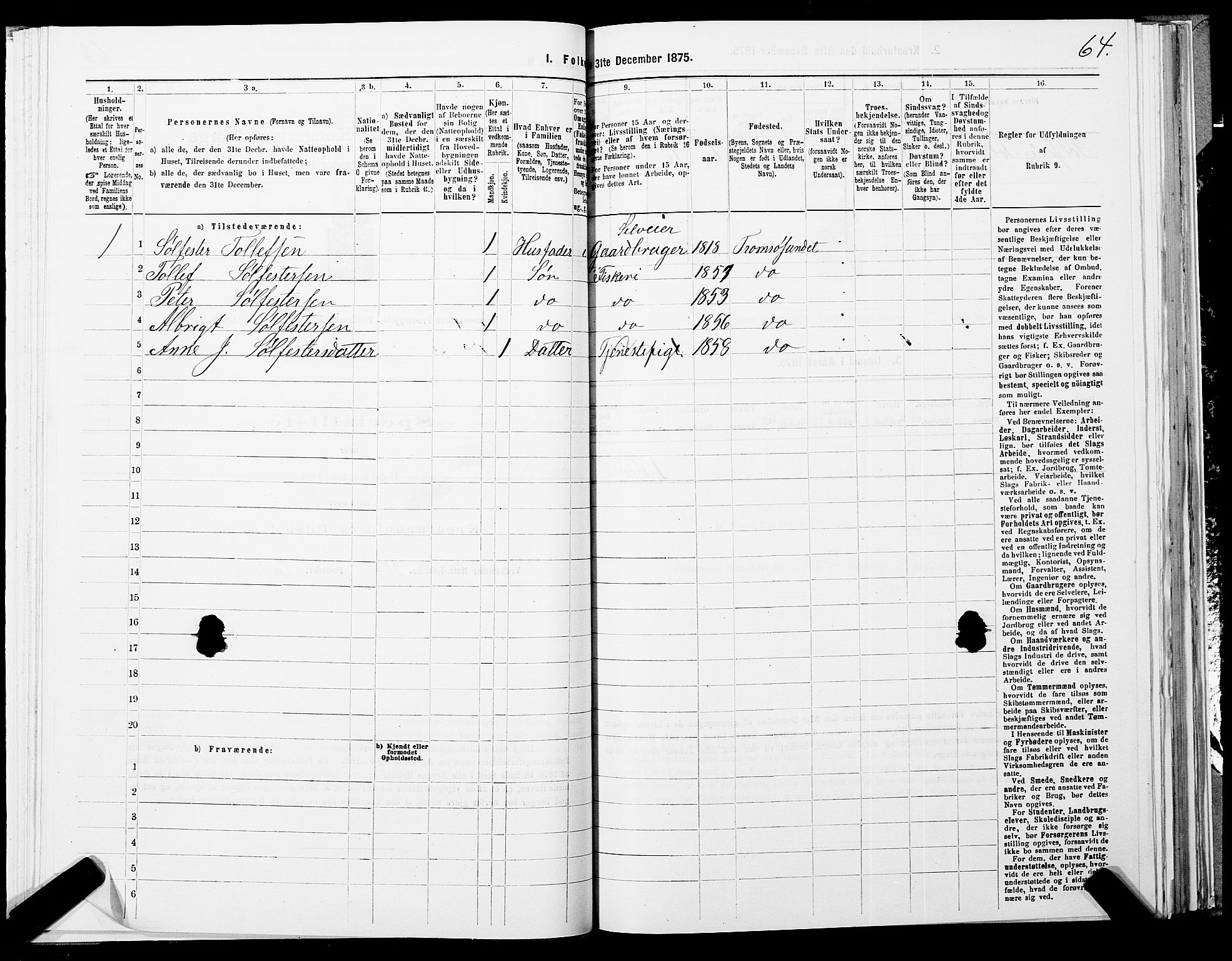 SATØ, Folketelling 1875 for 1934P Tromsøysund prestegjeld, 1875, s. 3064