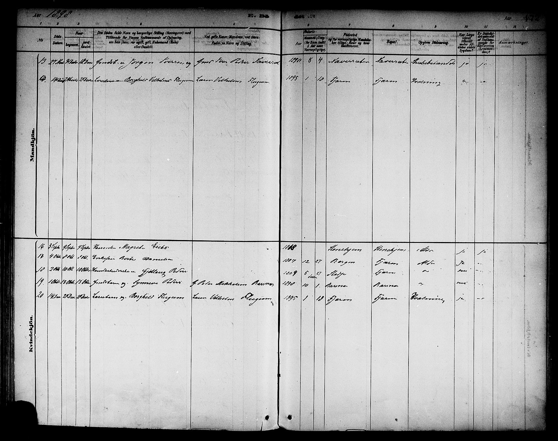 Sogndal sokneprestembete, AV/SAB-A-81301/H/Haa/Haab/L0001: Ministerialbok nr. B 1, 1878-1899, s. 172