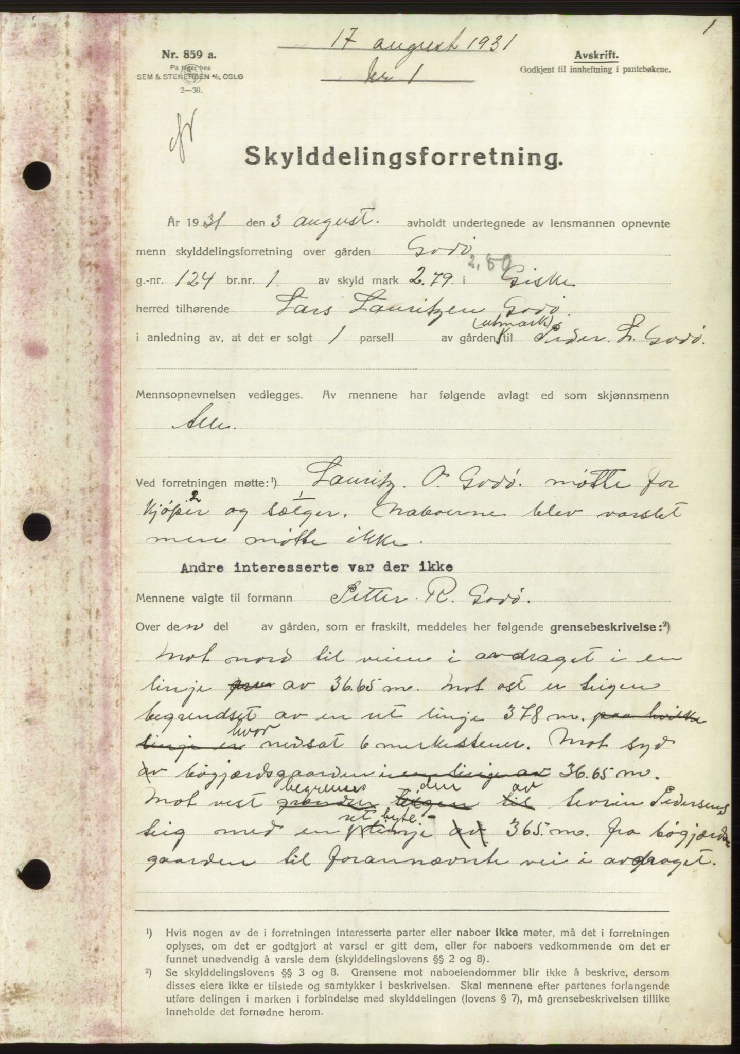 Nordre Sunnmøre sorenskriveri, AV/SAT-A-0006/1/2/2C/2Ca/L0049: Pantebok nr. 49, 1931-1932, Tingl.dato: 17.08.1931