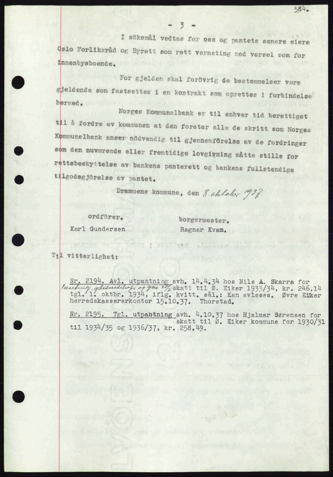 Eiker, Modum og Sigdal sorenskriveri, SAKO/A-123/G/Ga/Gab/L0036: Pantebok nr. A6, 1937-1937, Dagboknr: 2194/1937