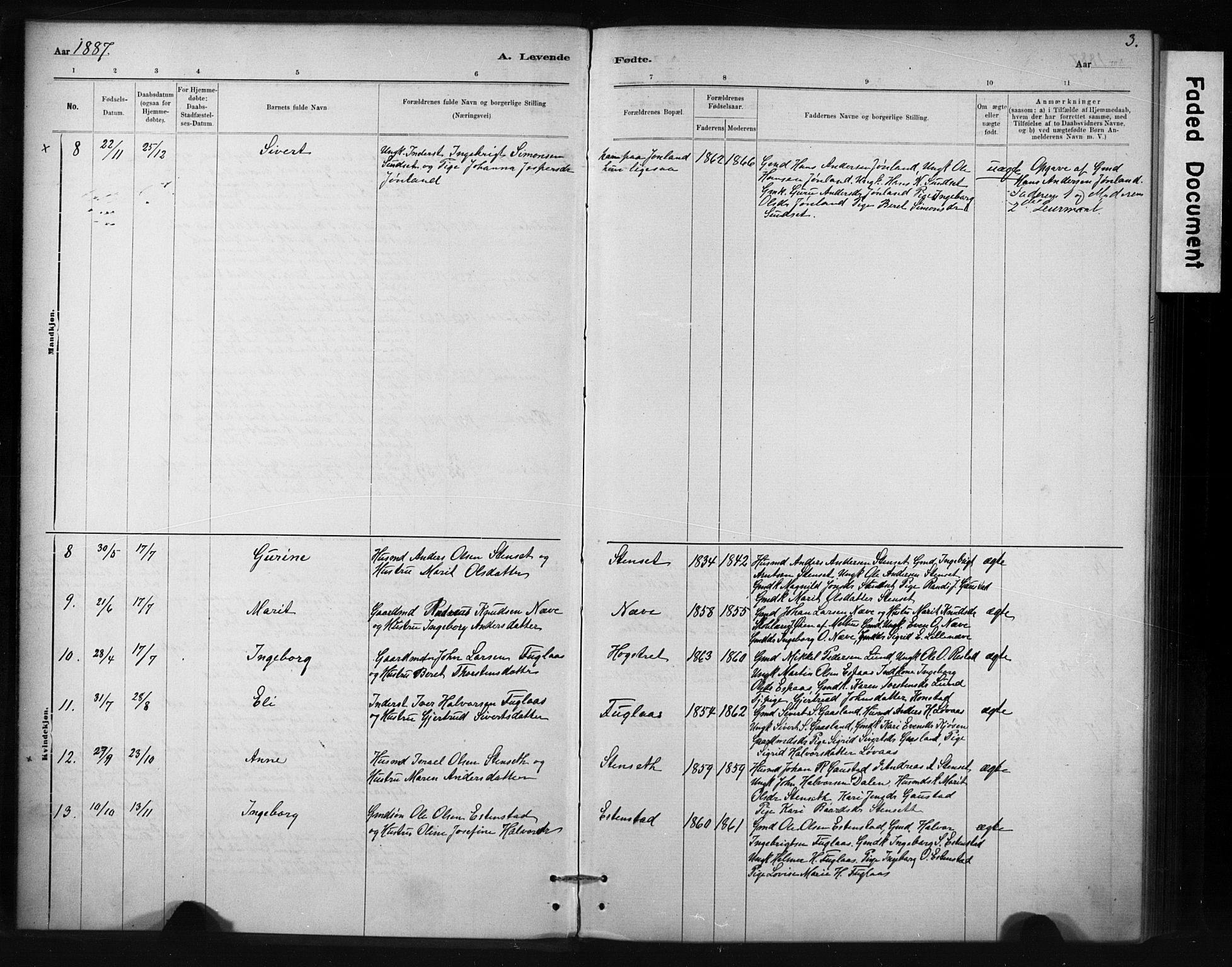 Ministerialprotokoller, klokkerbøker og fødselsregistre - Sør-Trøndelag, AV/SAT-A-1456/694/L1127: Ministerialbok nr. 694A01, 1887-1905, s. 3