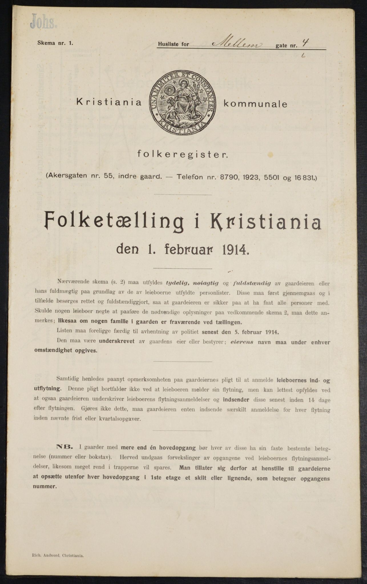 OBA, Kommunal folketelling 1.2.1914 for Kristiania, 1914, s. 65002