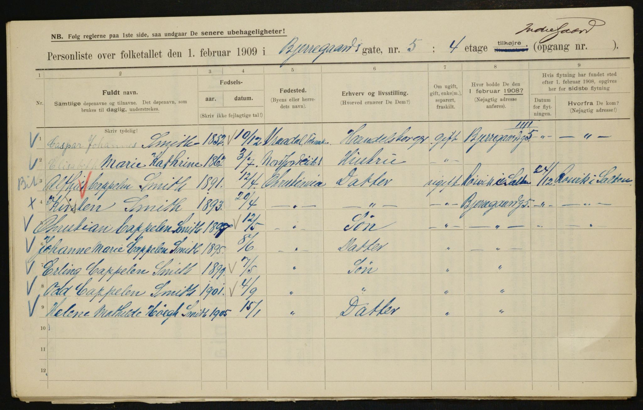 OBA, Kommunal folketelling 1.2.1909 for Kristiania kjøpstad, 1909, s. 5166