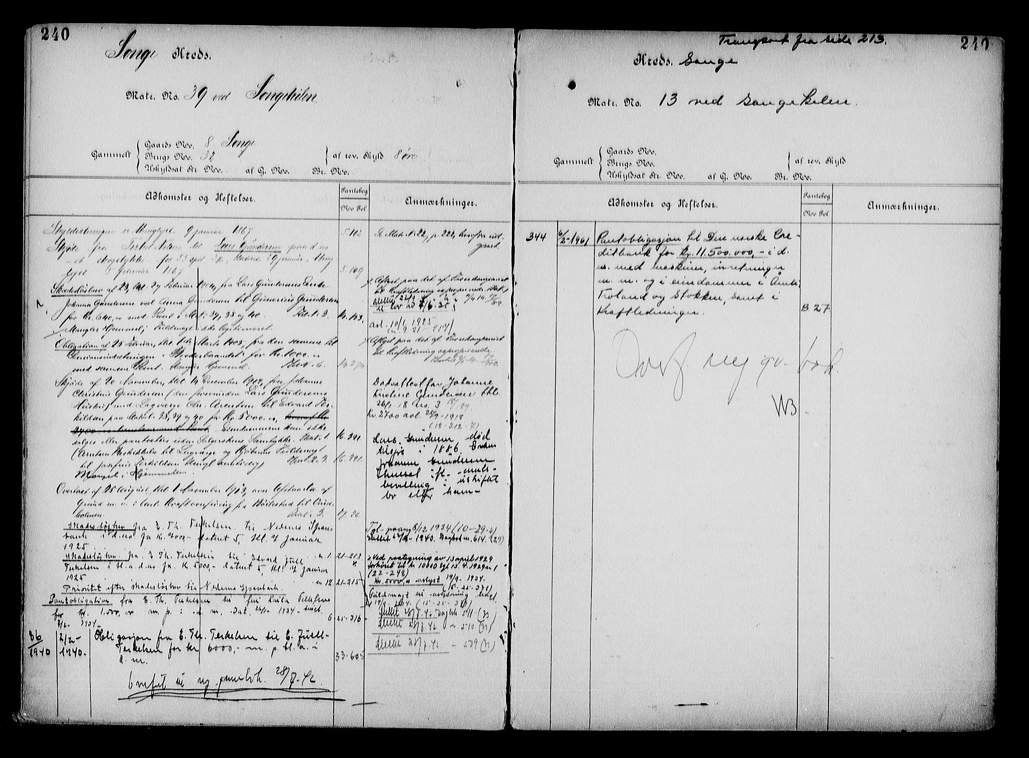 Arendal byfogd, AV/SAK-1222-0001/G/Ga/L0015: Panteregister nr. 13, 1860-1960, s. 240