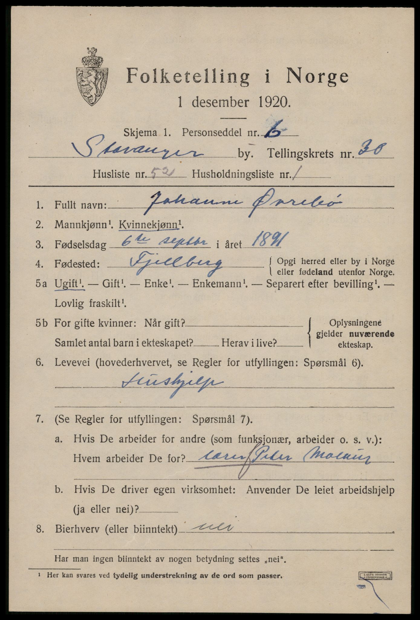SAST, Folketelling 1920 for 1103 Stavanger kjøpstad, 1920, s. 85858