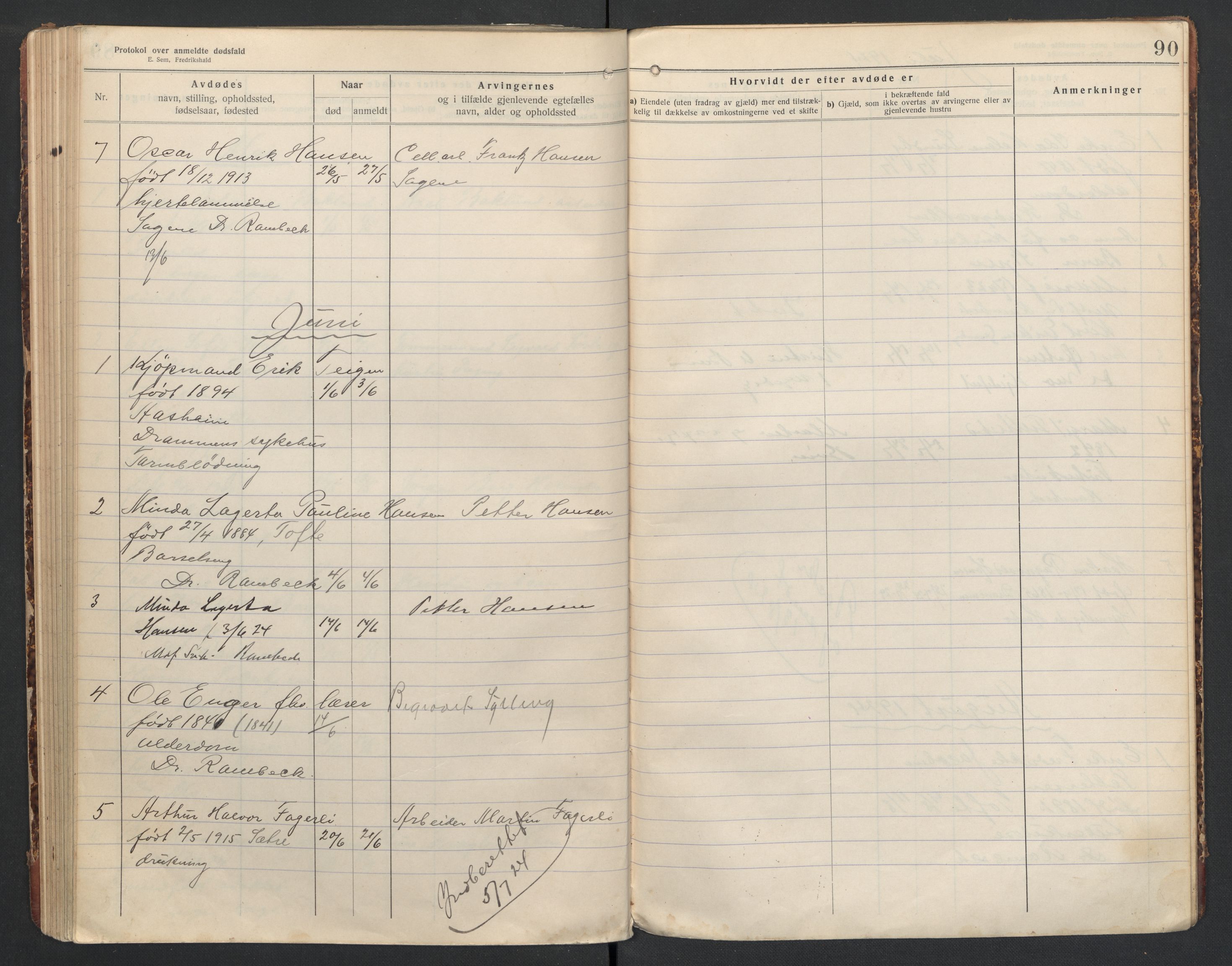 Hurum lensmannskontor, AV/SAKO-A-505/H/Ha/L0002: Dødsfallsprotokoll, 1916-1925, s. 90