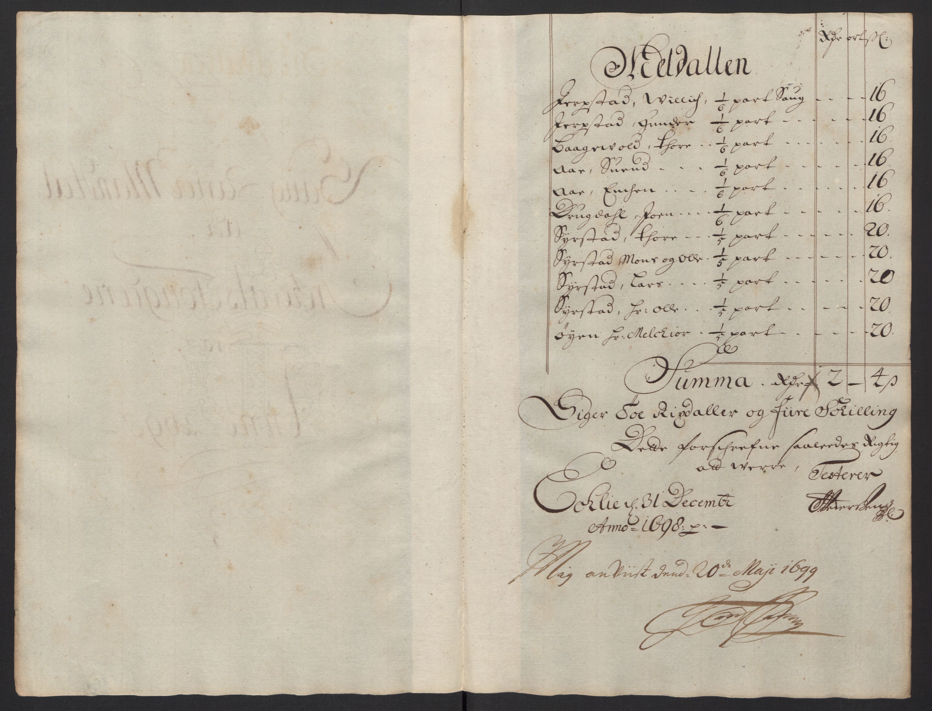 Rentekammeret inntil 1814, Reviderte regnskaper, Fogderegnskap, AV/RA-EA-4092/R60/L3948: Fogderegnskap Orkdal og Gauldal, 1698, s. 134