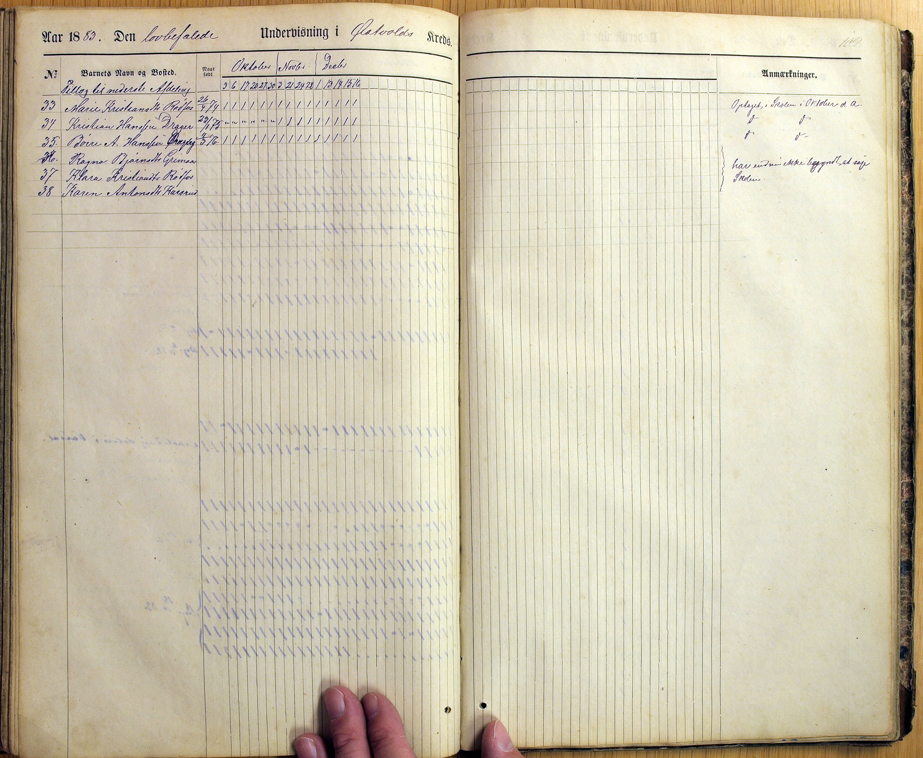 Vestre Toten kommunearkiv*, KVT/-/-/-: Skolehold- og skolesøkningsprotokoll, Fjeldsmarken krets i Vestre Toten skolekommune, 1863-1885, s. 109