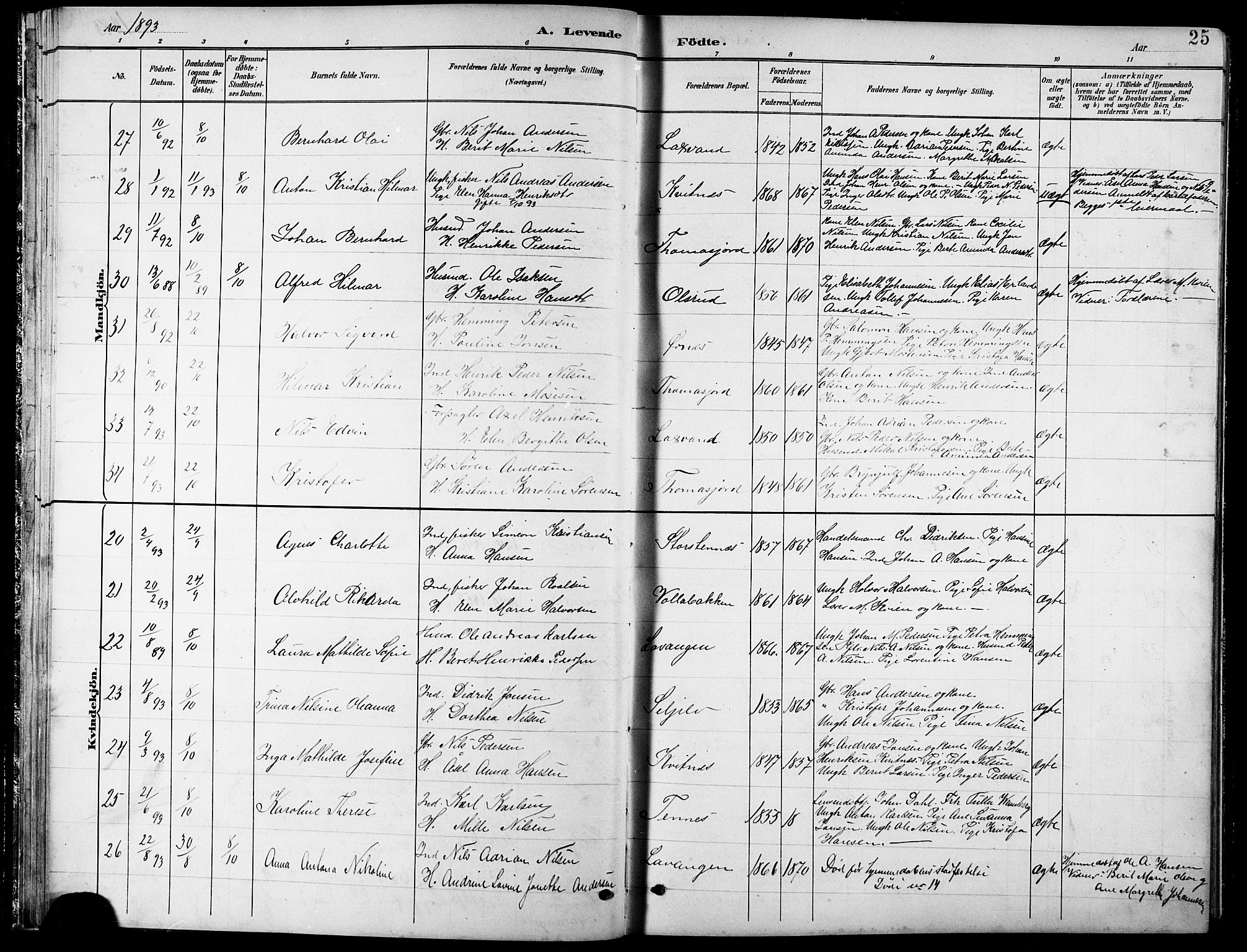 Balsfjord sokneprestembete, AV/SATØ-S-1303/G/Ga/L0008klokker: Klokkerbok nr. 8, 1890-1906, s. 25