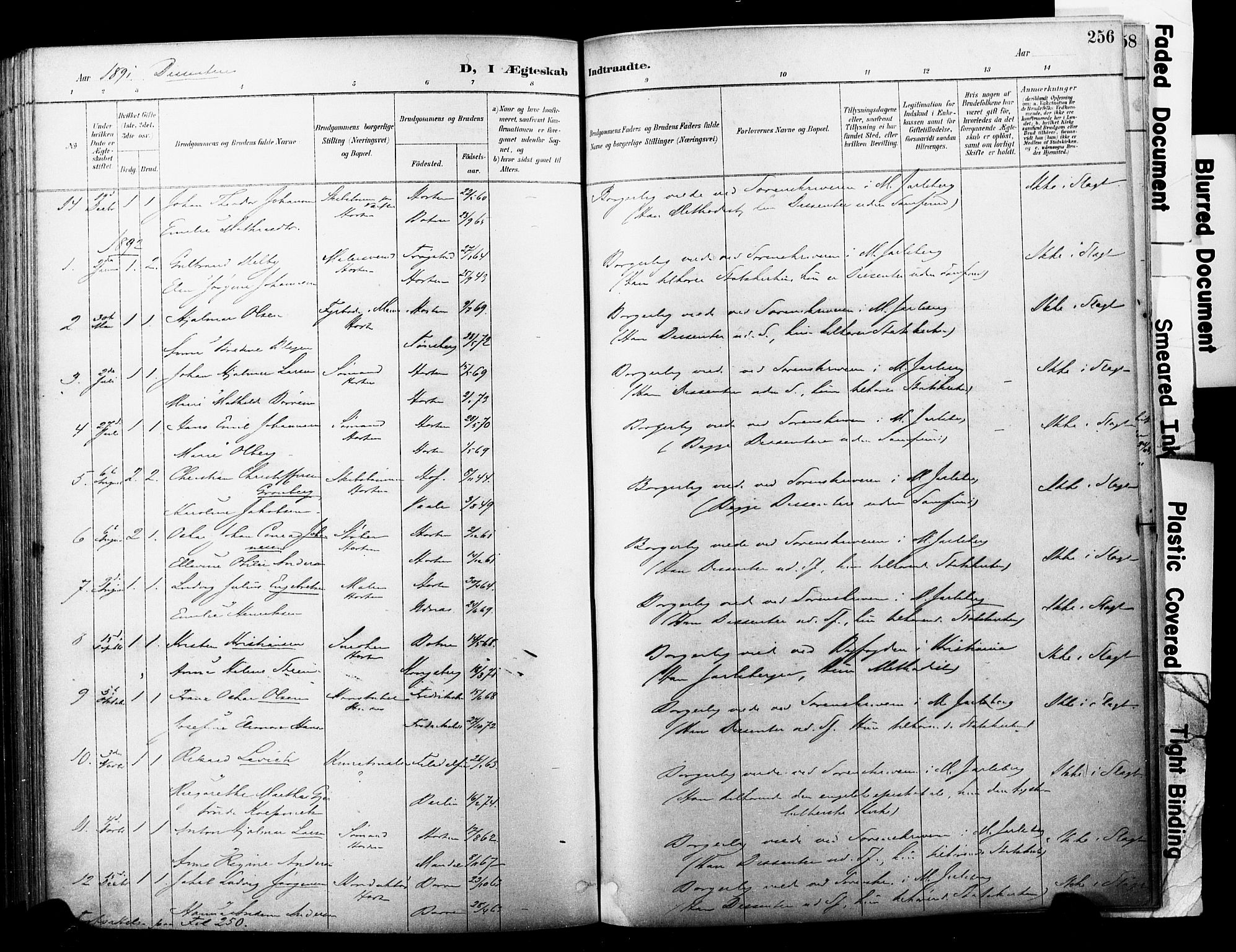 Horten kirkebøker, AV/SAKO-A-348/F/Fa/L0004: Ministerialbok nr. 4, 1888-1895, s. 256