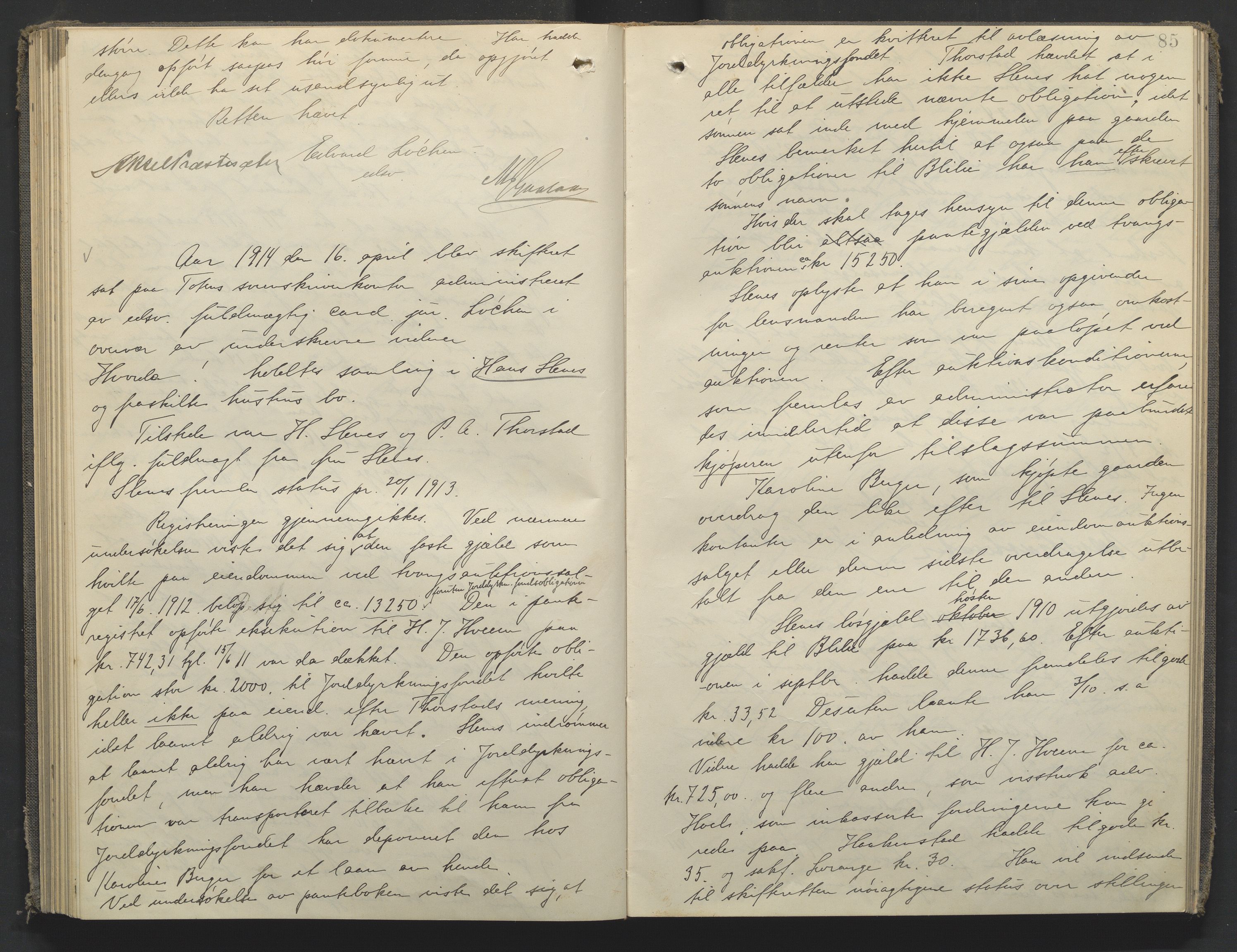 Toten tingrett, AV/SAH-TING-006/J/Jf/L0009: Skiftebehandlingsprotokoll - Vestre Toten, Kolbu og Eina, 1911-1916, s. 85