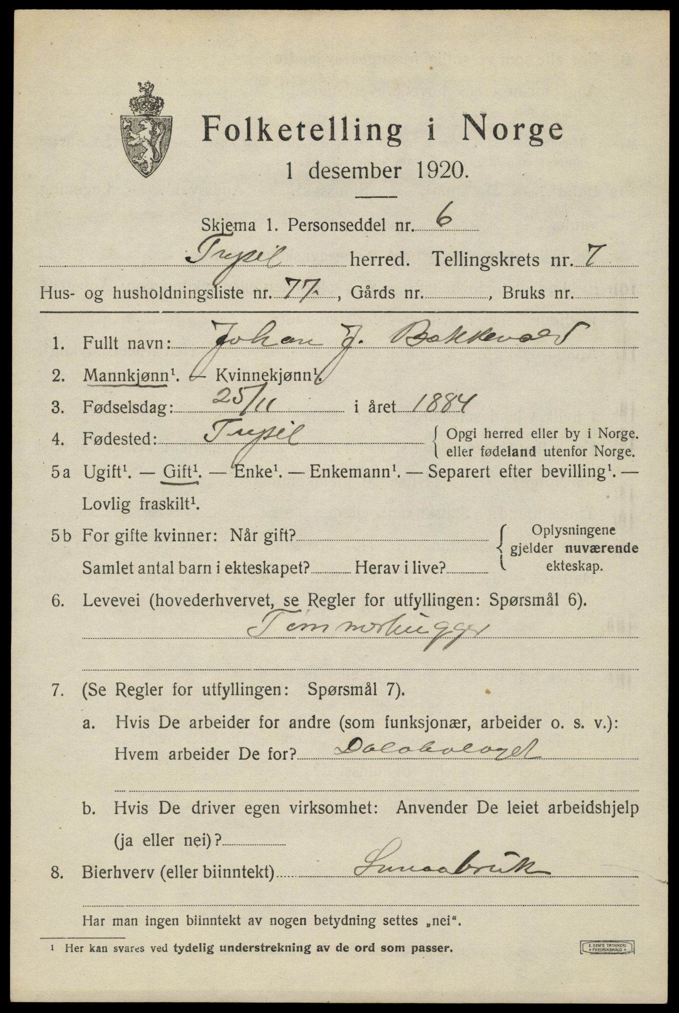 SAH, Folketelling 1920 for 0428 Trysil herred, 1920, s. 6203