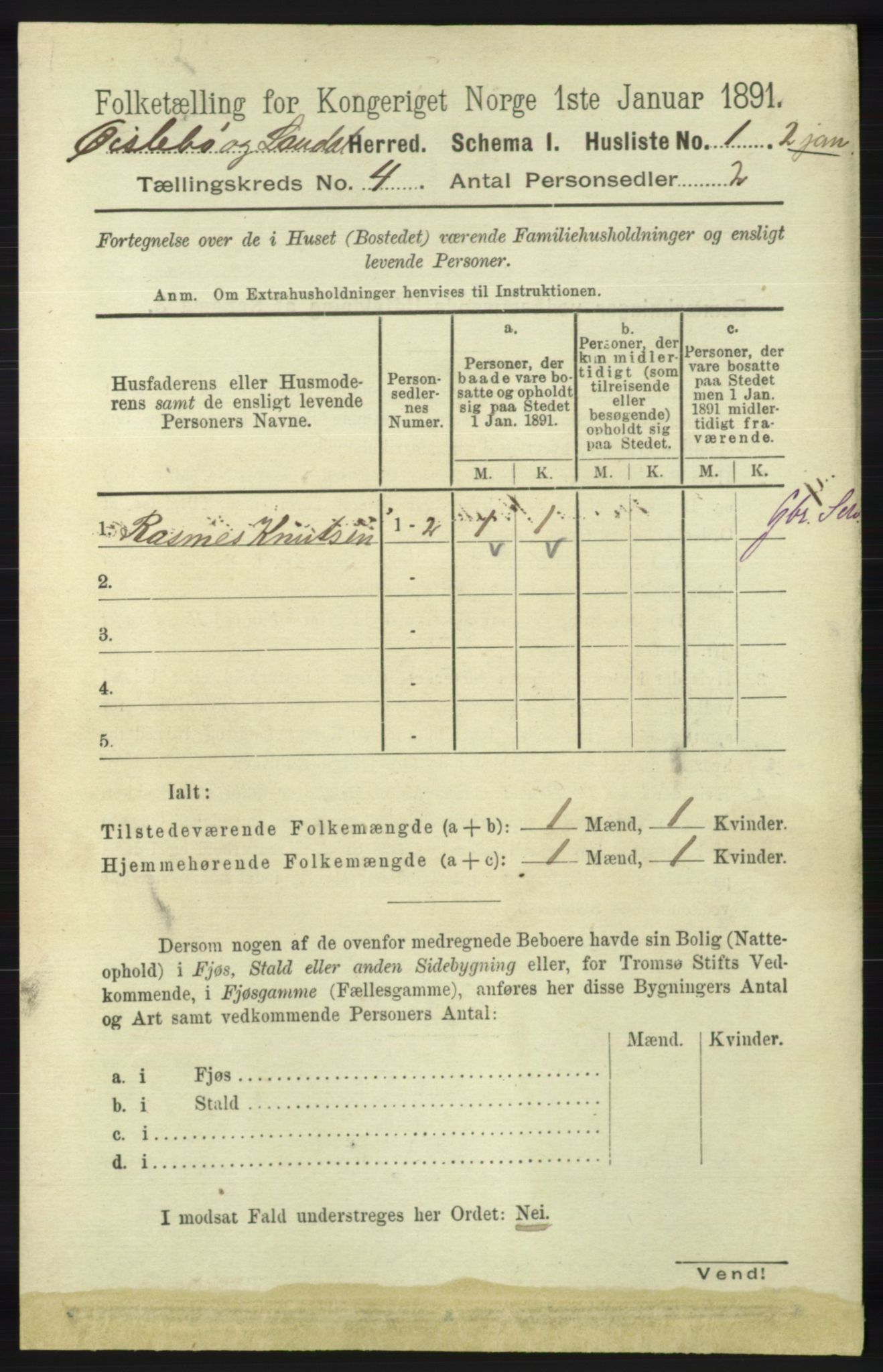 RA, Folketelling 1891 for 1021 Øyslebø og Laudal herred, 1891, s. 951