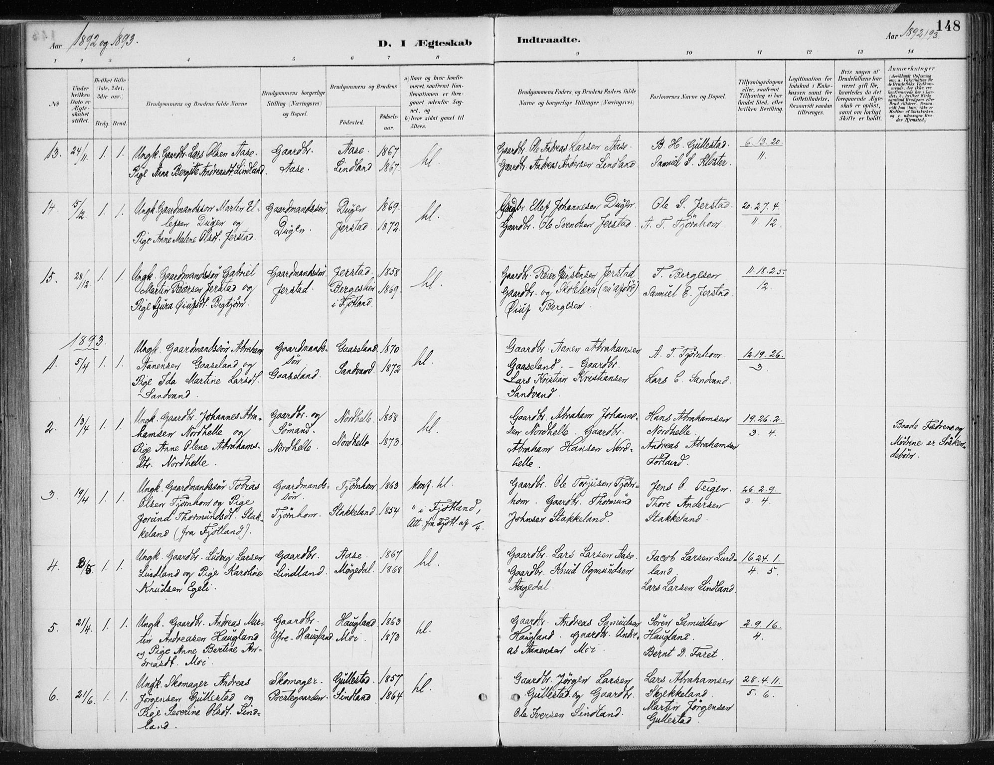 Kvinesdal sokneprestkontor, SAK/1111-0026/F/Fa/Fab/L0008: Ministerialbok nr. A 8, 1886-1897, s. 148
