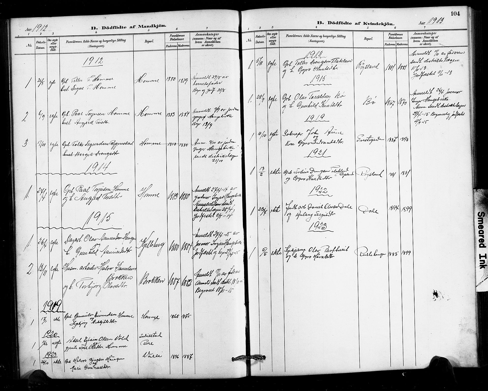 Valle sokneprestkontor, AV/SAK-1111-0044/F/Fb/Fbc/L0004: Klokkerbok nr. B 4, 1890-1928, s. 104