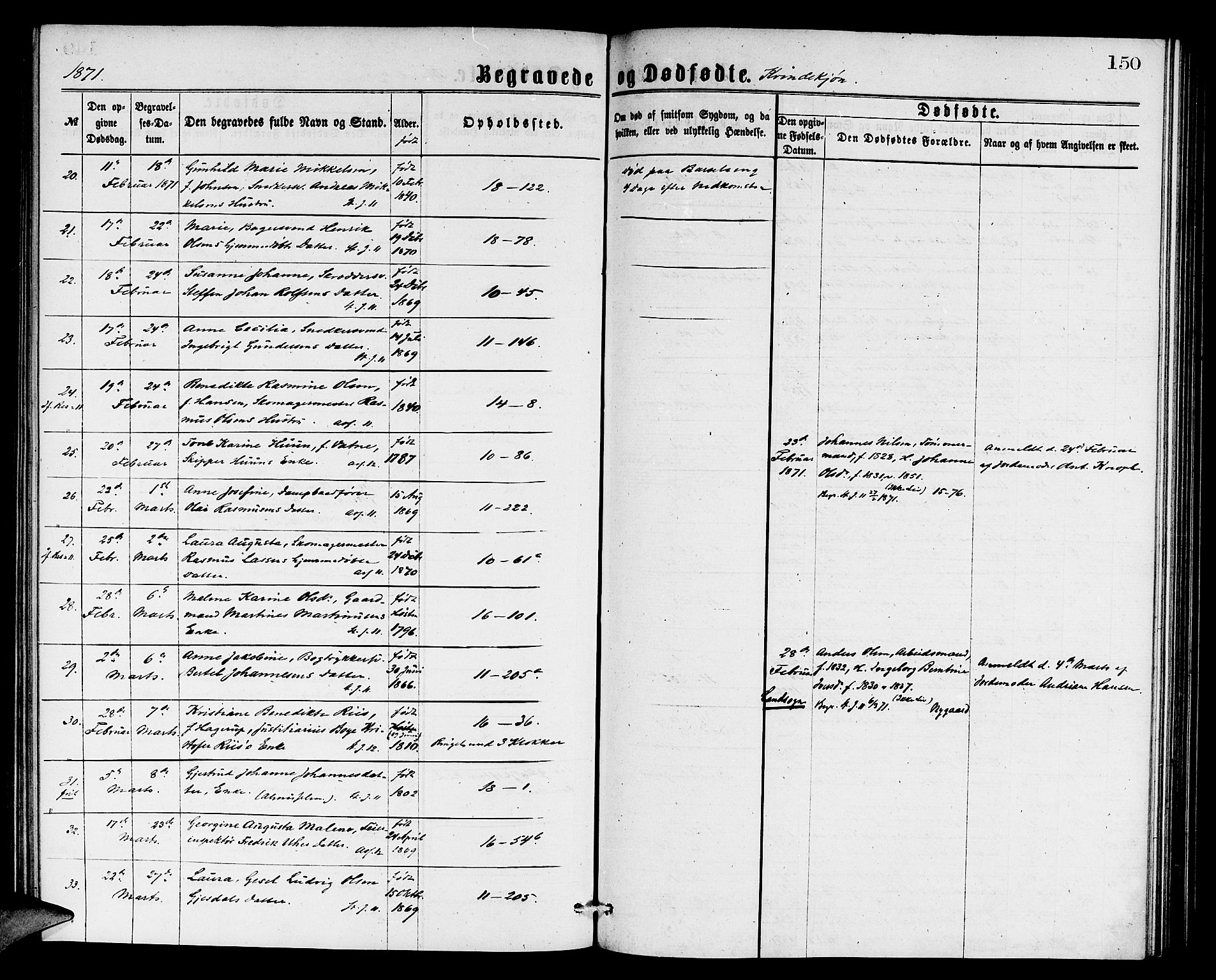 Domkirken sokneprestembete, AV/SAB-A-74801/H/Hab/L0040: Klokkerbok nr. E 4, 1868-1877, s. 150