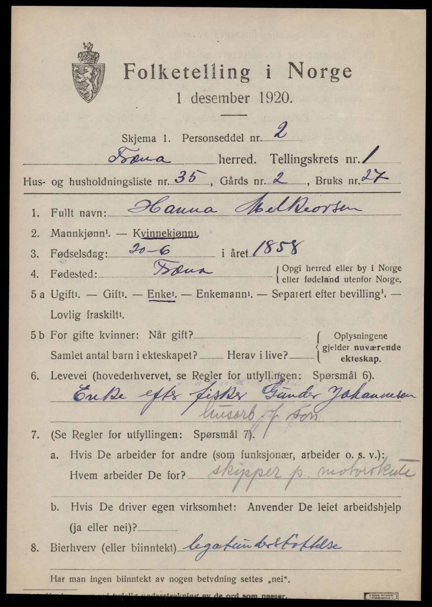 SAT, Folketelling 1920 for 1548 Fræna herred, 1920, s. 1497
